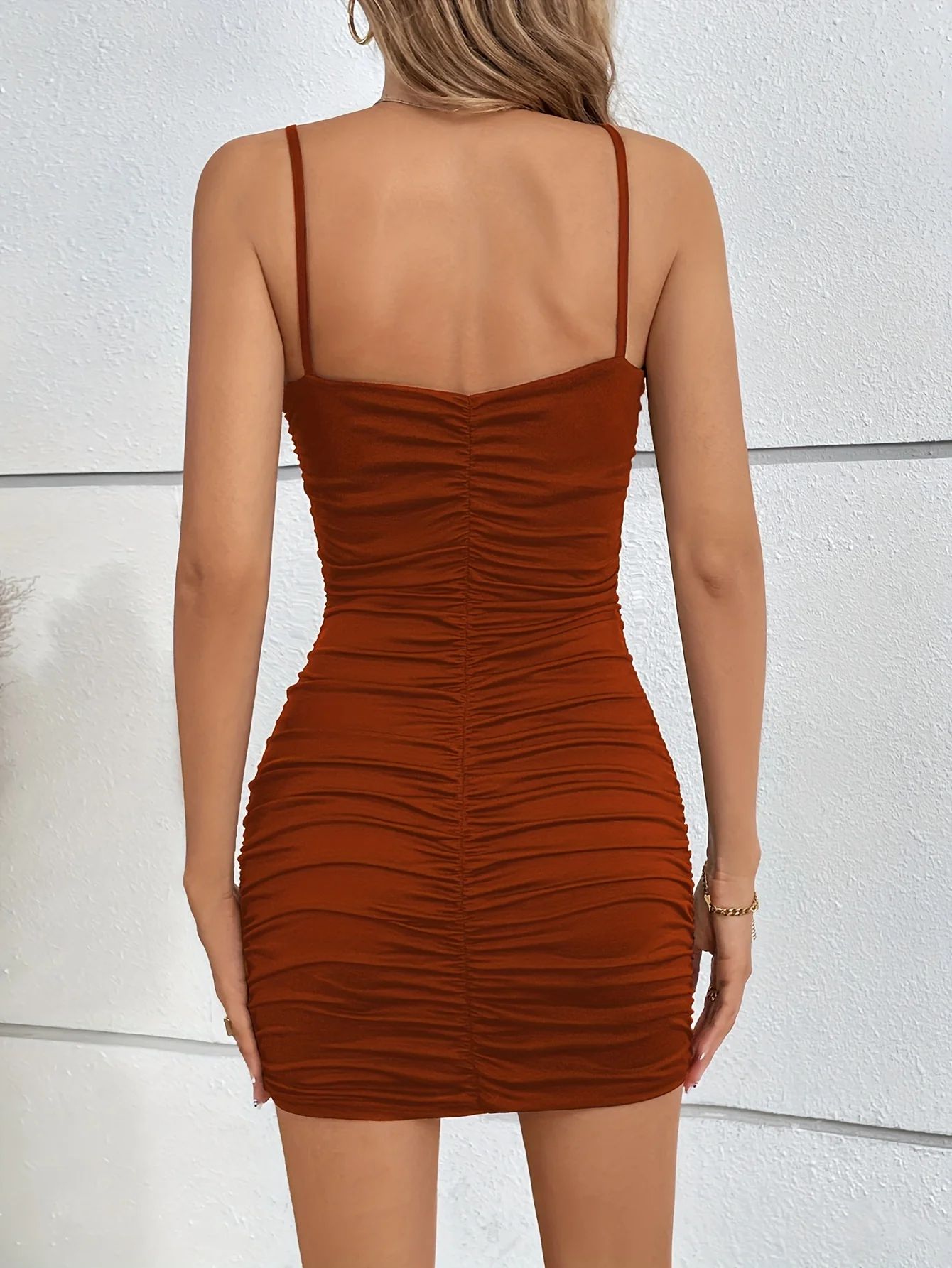 Women's Sexy V-Neck Spaghetti Strap Bodycon Mini Dress