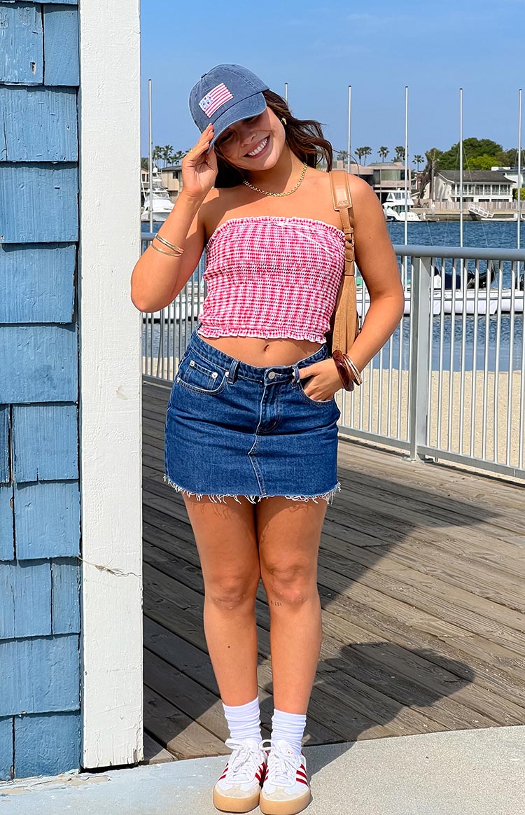 Boston Red Gingham Strapless Top