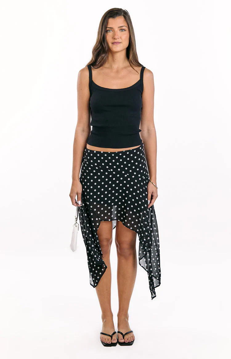 Khalea Black Polka Dot Hanky Hem Midi Skirt
