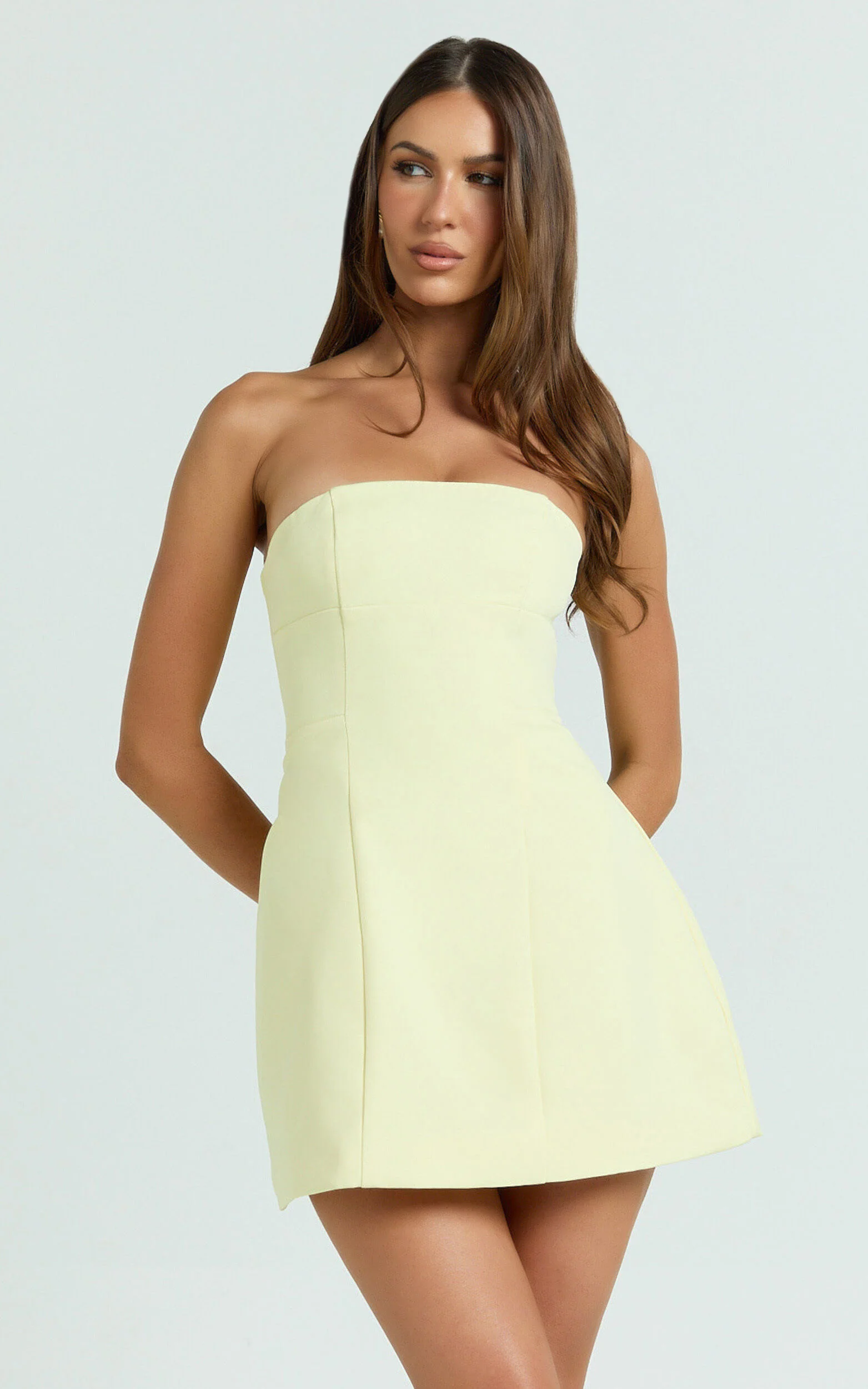 Catharine Mini Dress - Strapless A Line Dress in Lemon