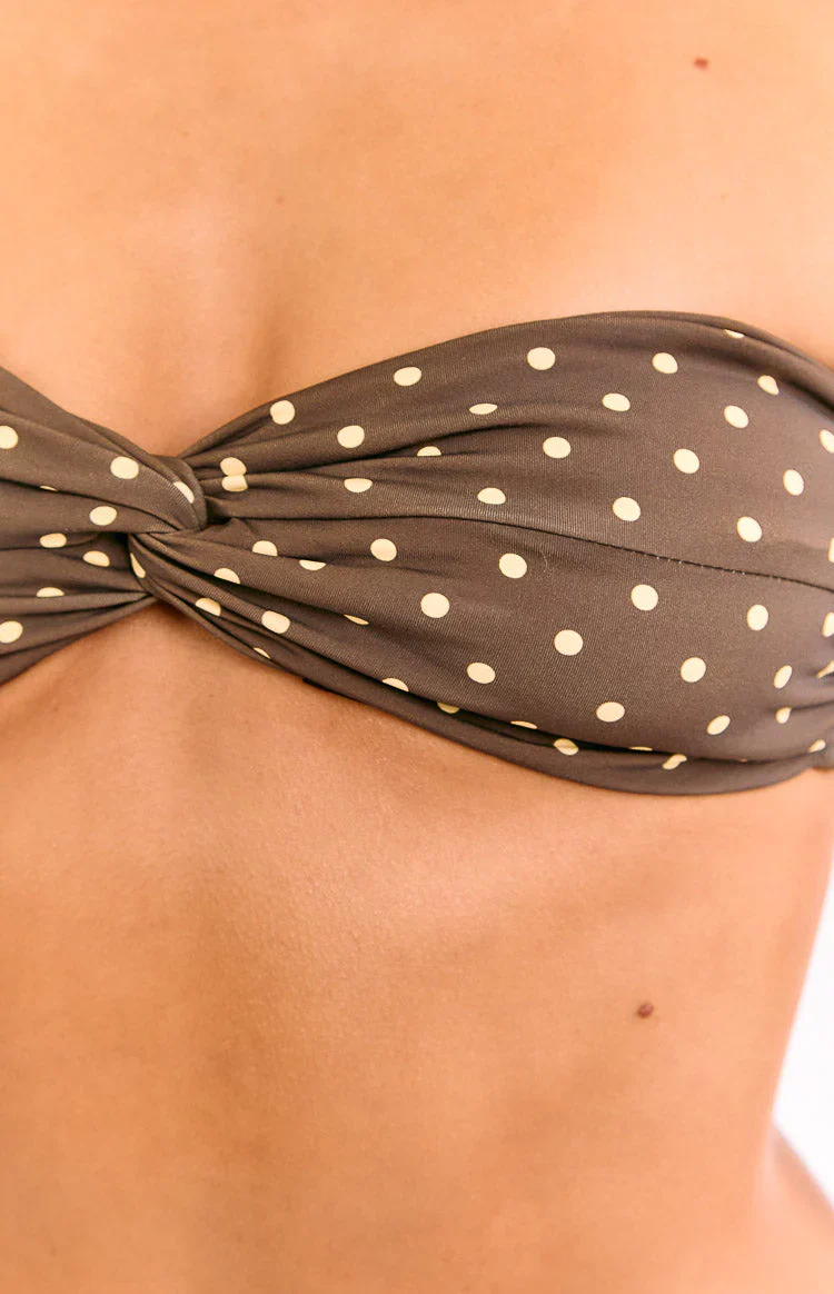 Noosa Brown Polka Dot Strapless Twist Bikini Top