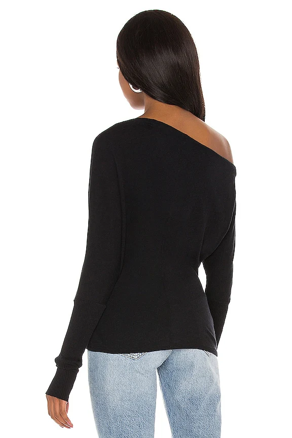 Cashmere Cuffed Off Shoulder Long Sleeve Top