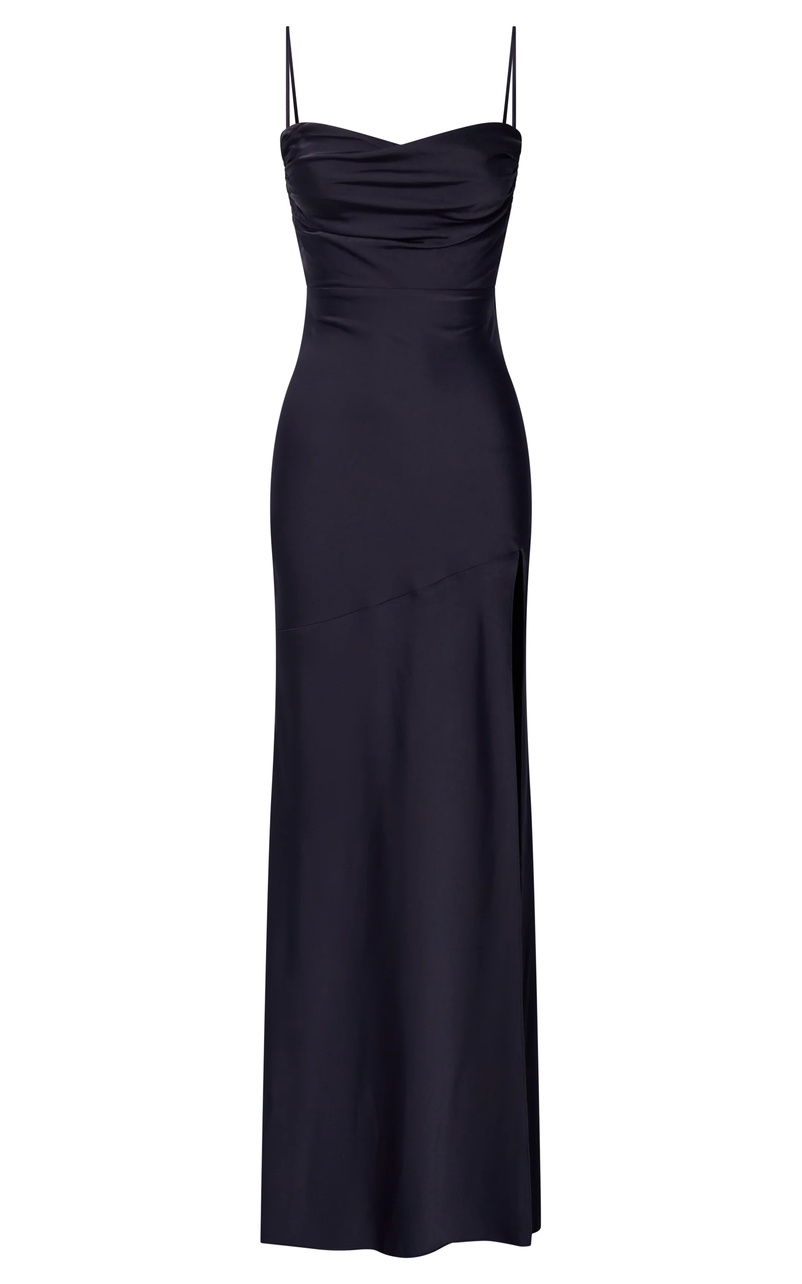 Ardent Maxi Dress - Cowl Neck Tie Back Satin Dress in Navy