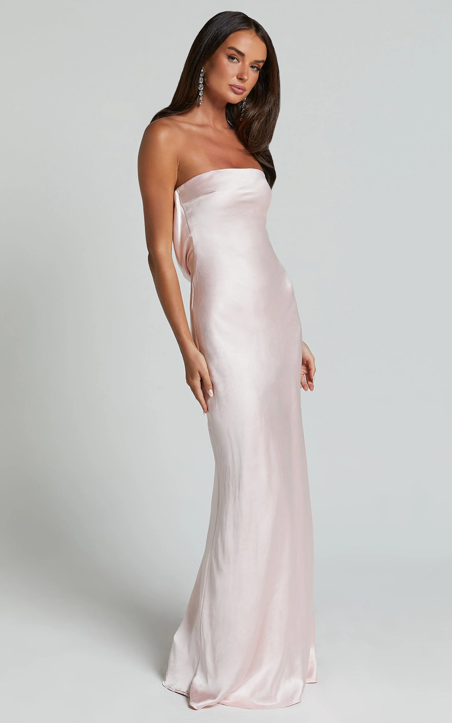 Charlita Maxi Dress - Strapless Cowl Back Satin Dress in Pale Pink