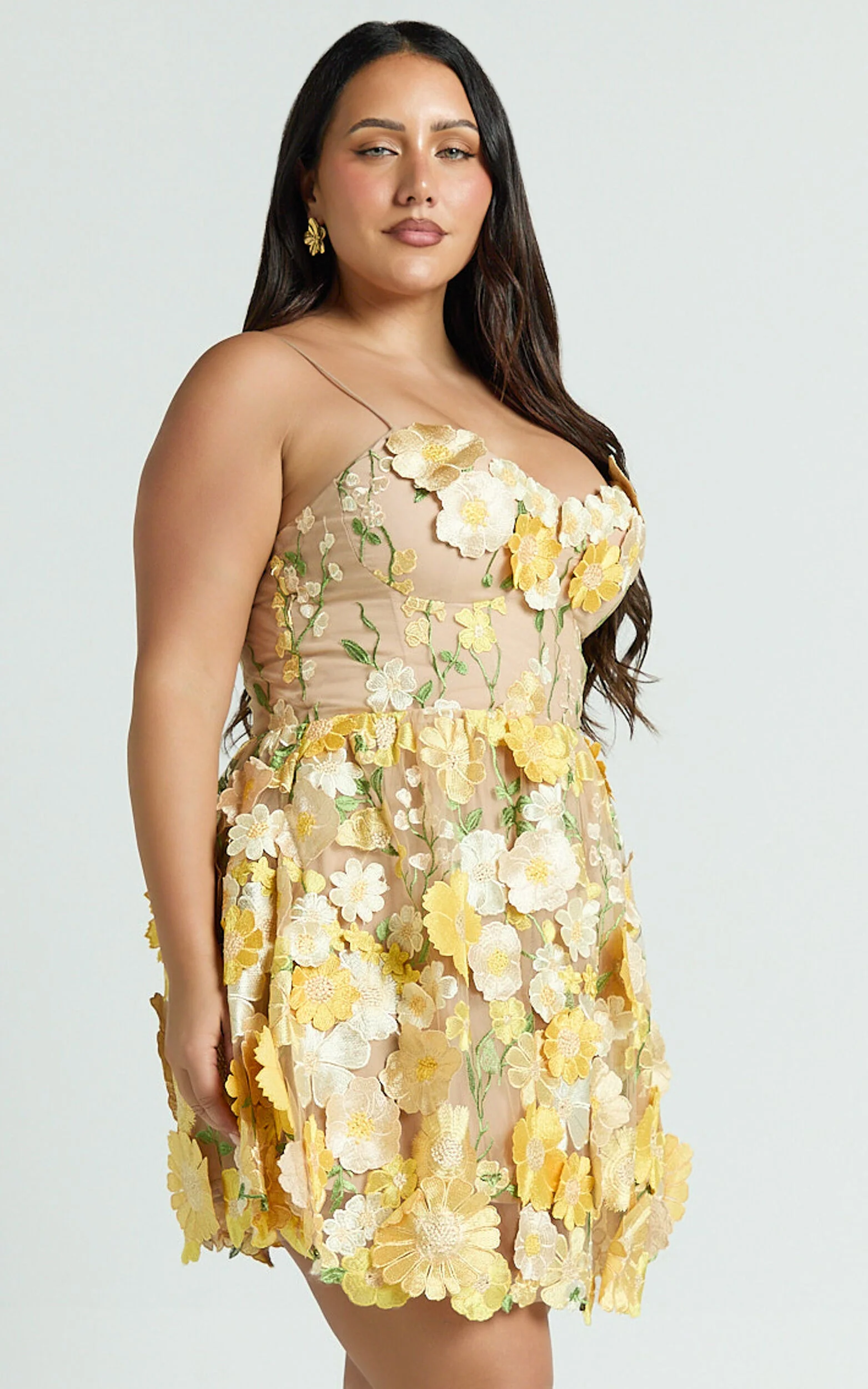 Amalie The Label - Mia Strappy Flower Detail Mini Dress in Yellow