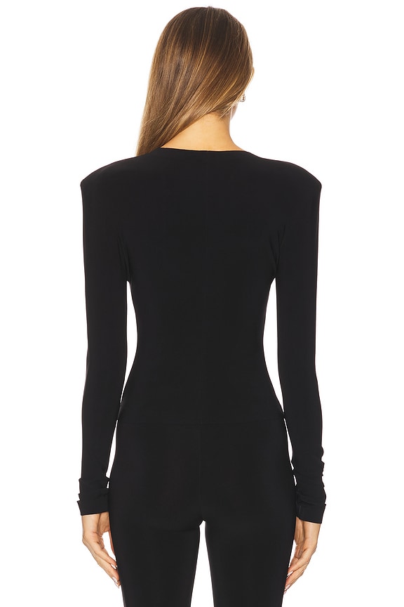 Long Sleeve Shoulder Pad V Neck Top