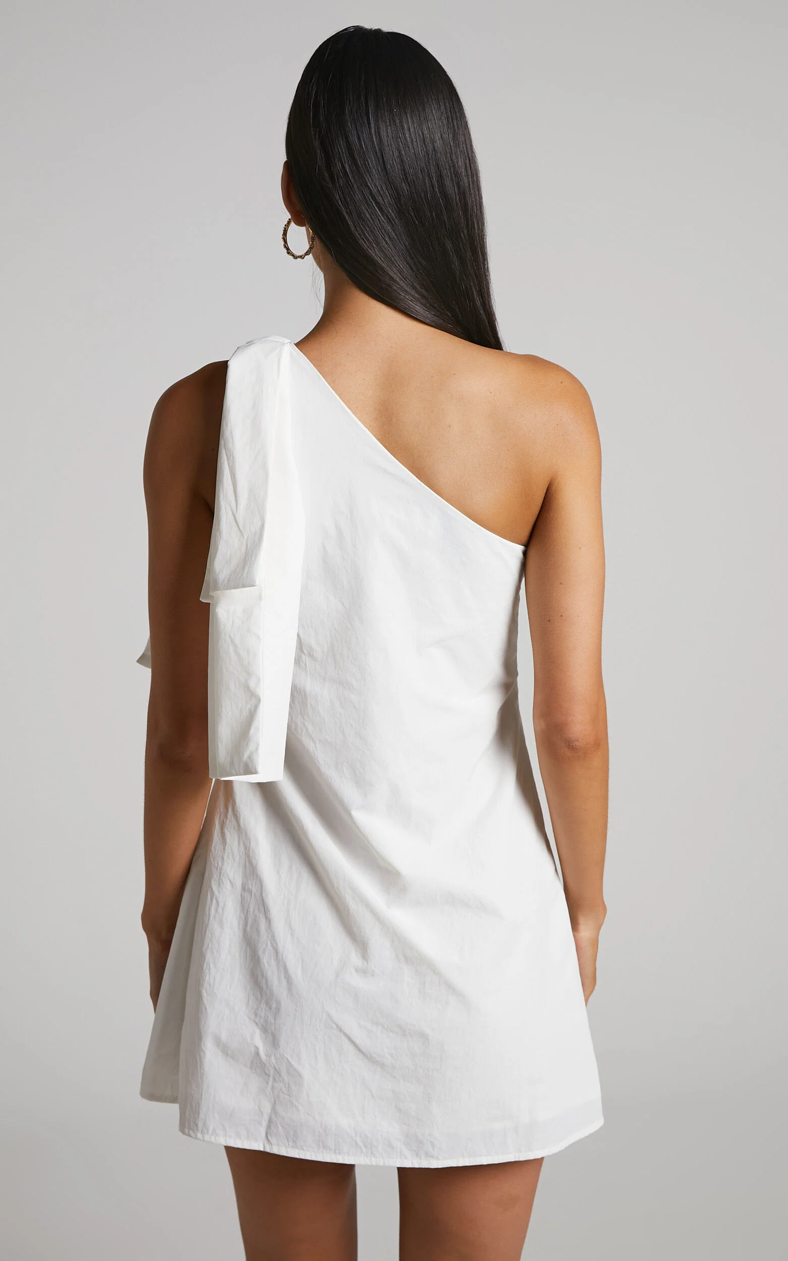 Khirara Mini Dress - One Shoulder Bow Detail Dress in White