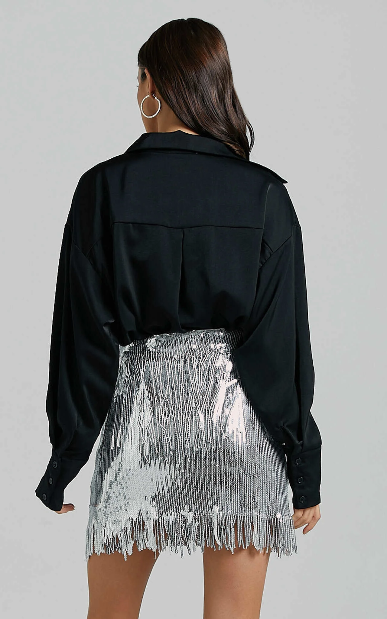 Paris Mini Skirt - Sequin Fringe High Waisted Skirt in Silver