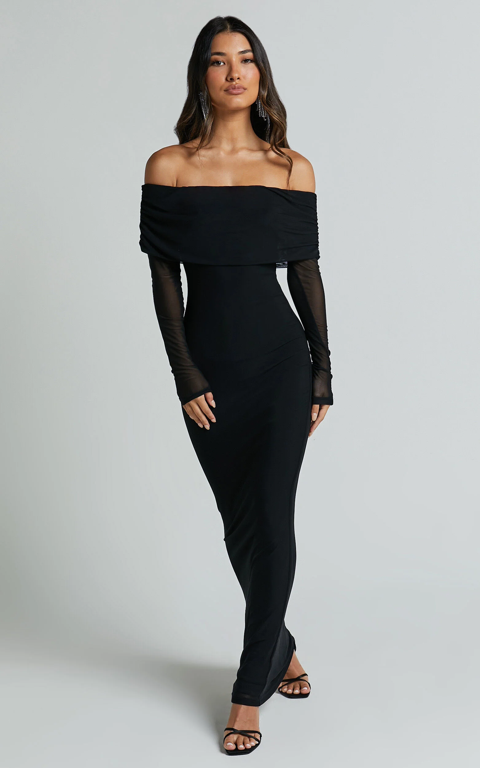 Bethanie Maxi Dress - Off The Shoulder Mesh Dress in Black