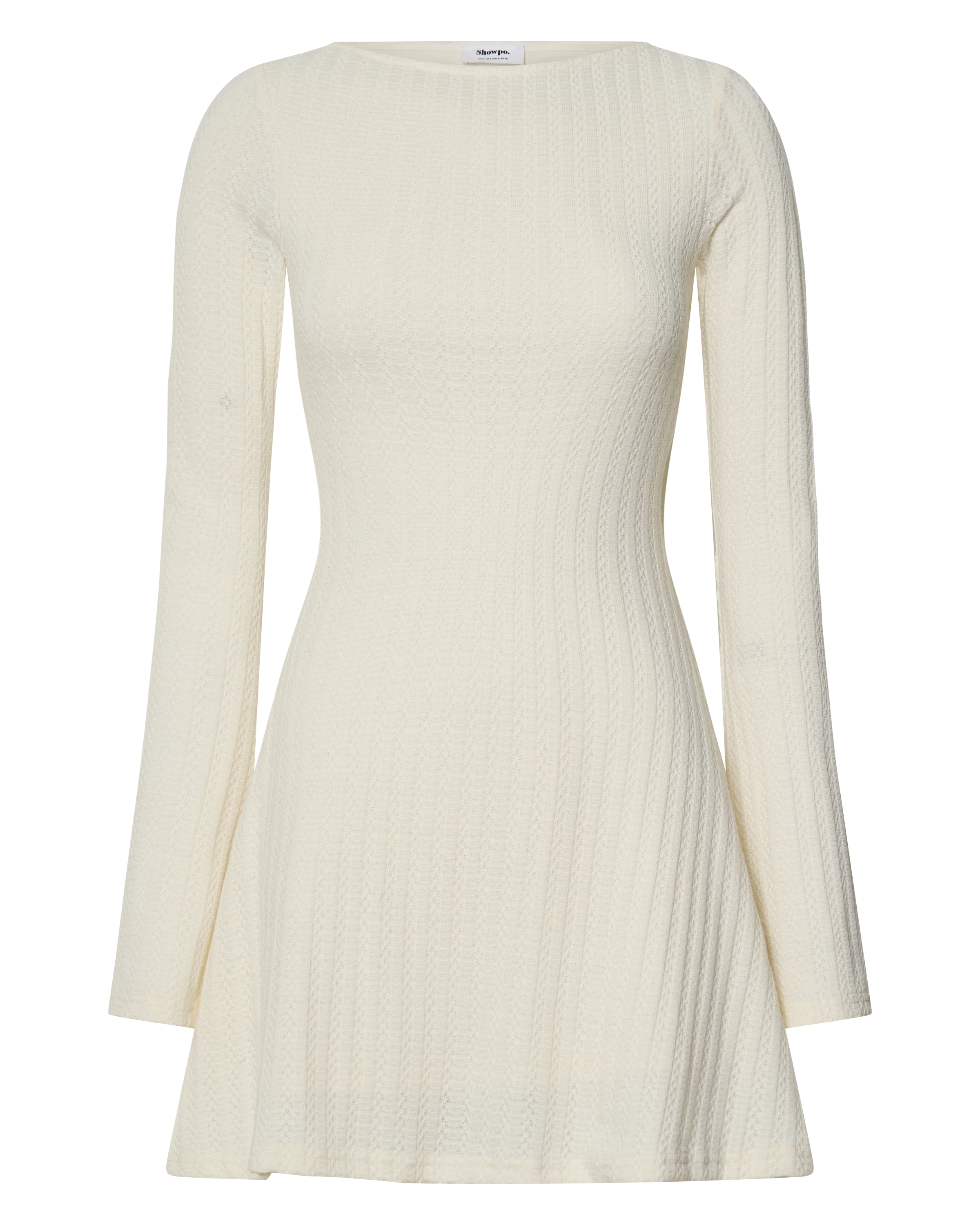 Melissa Mini Dress - Flared Long Sleeve A Line Dress in Off White
