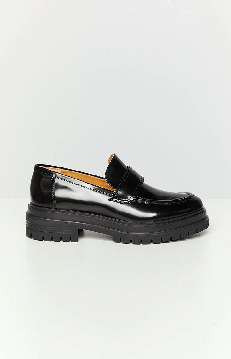 Tony Bianco Wiz Hi Shine Black Loafers