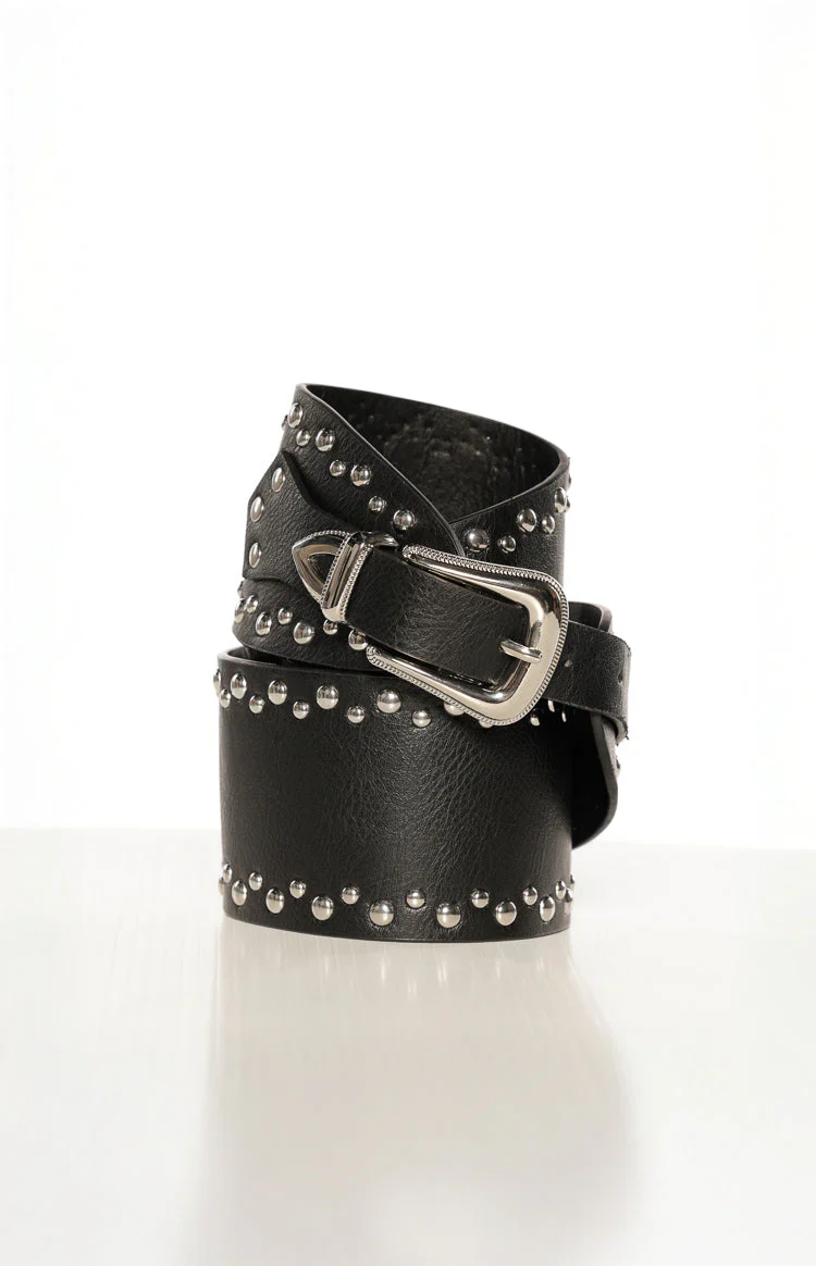 Raven Black Stud Wide Waist Belt