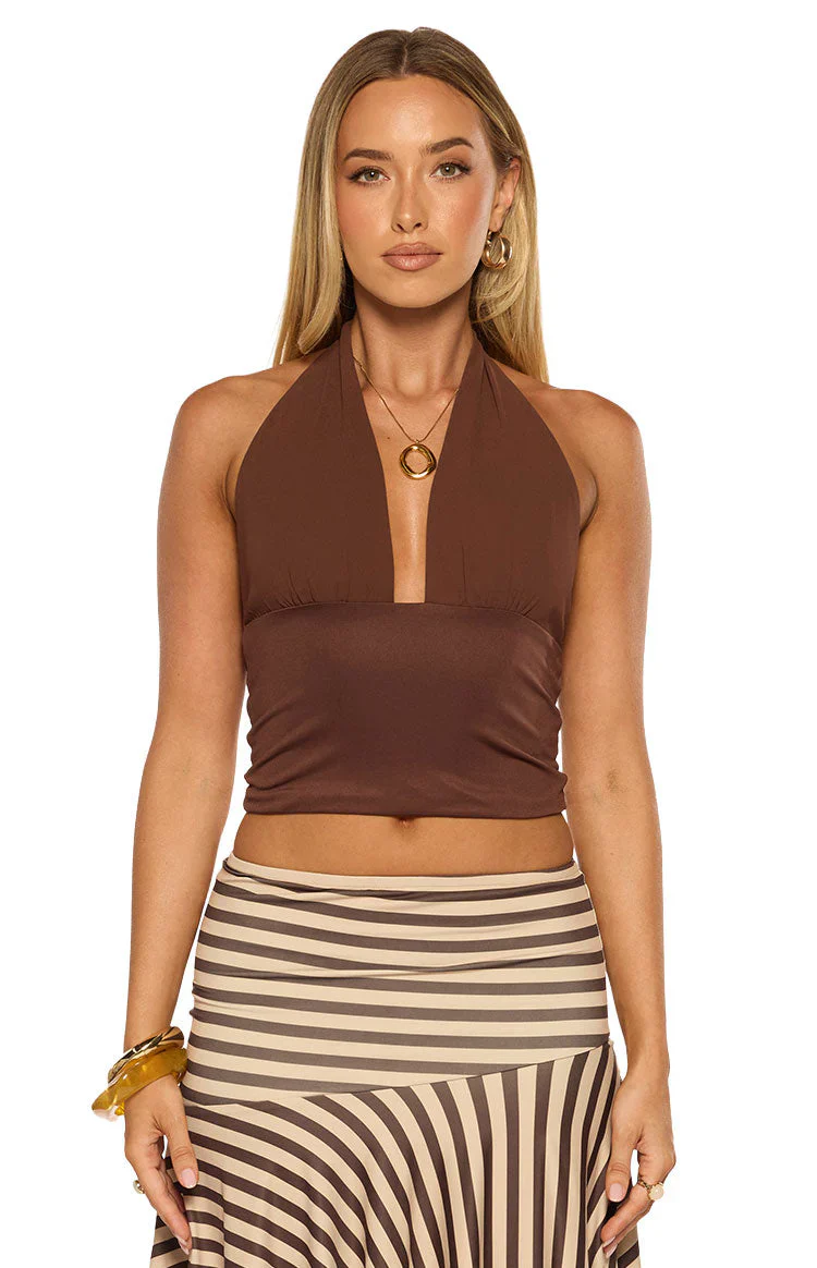 Kerlina Brown Halter Neck Top