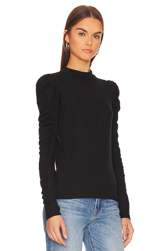 Shirred Sleeve Turtleneck Top