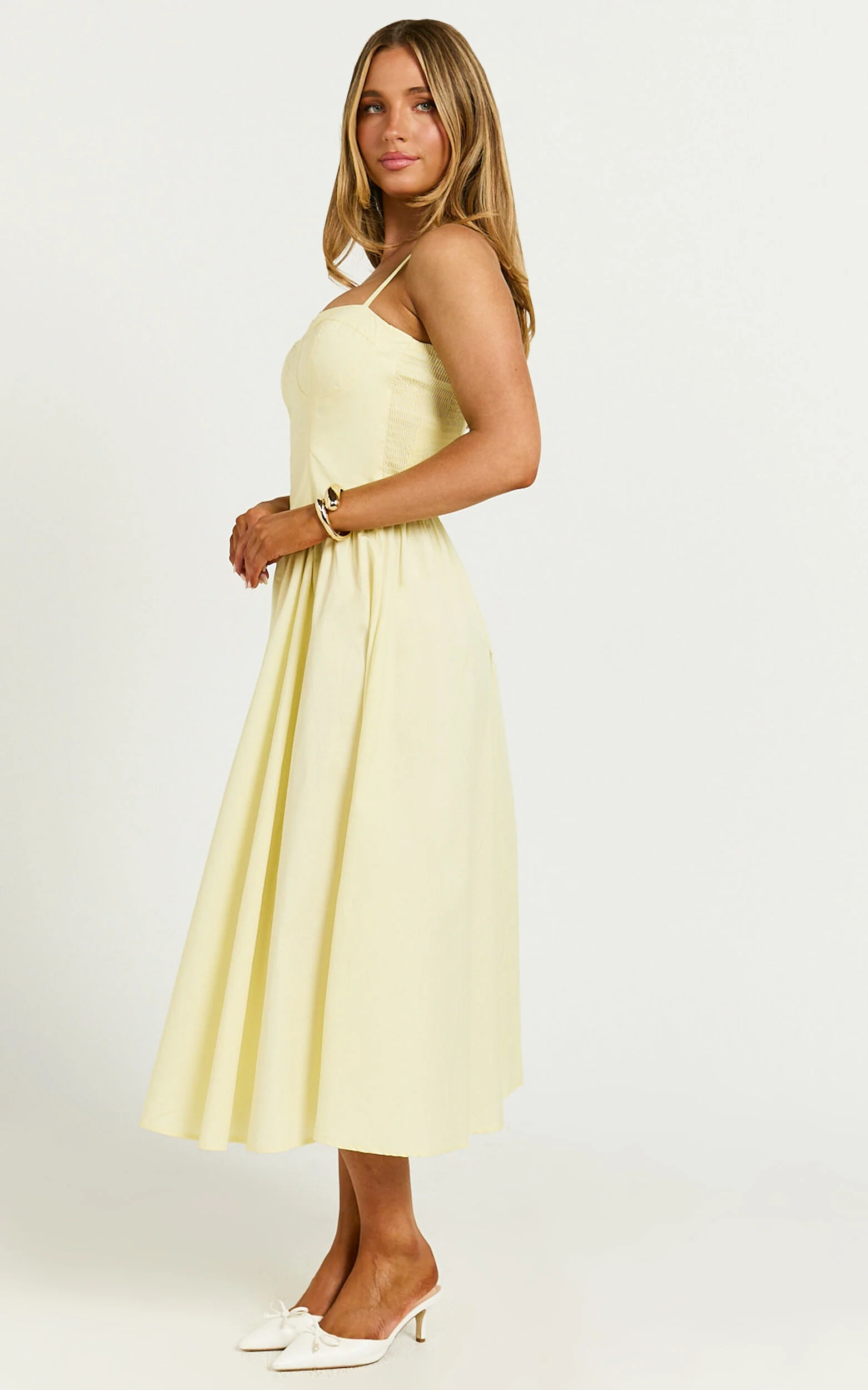 Mhissa Midi Dress - Sweetheart Neck  Fit & Flare Dress in Lemon