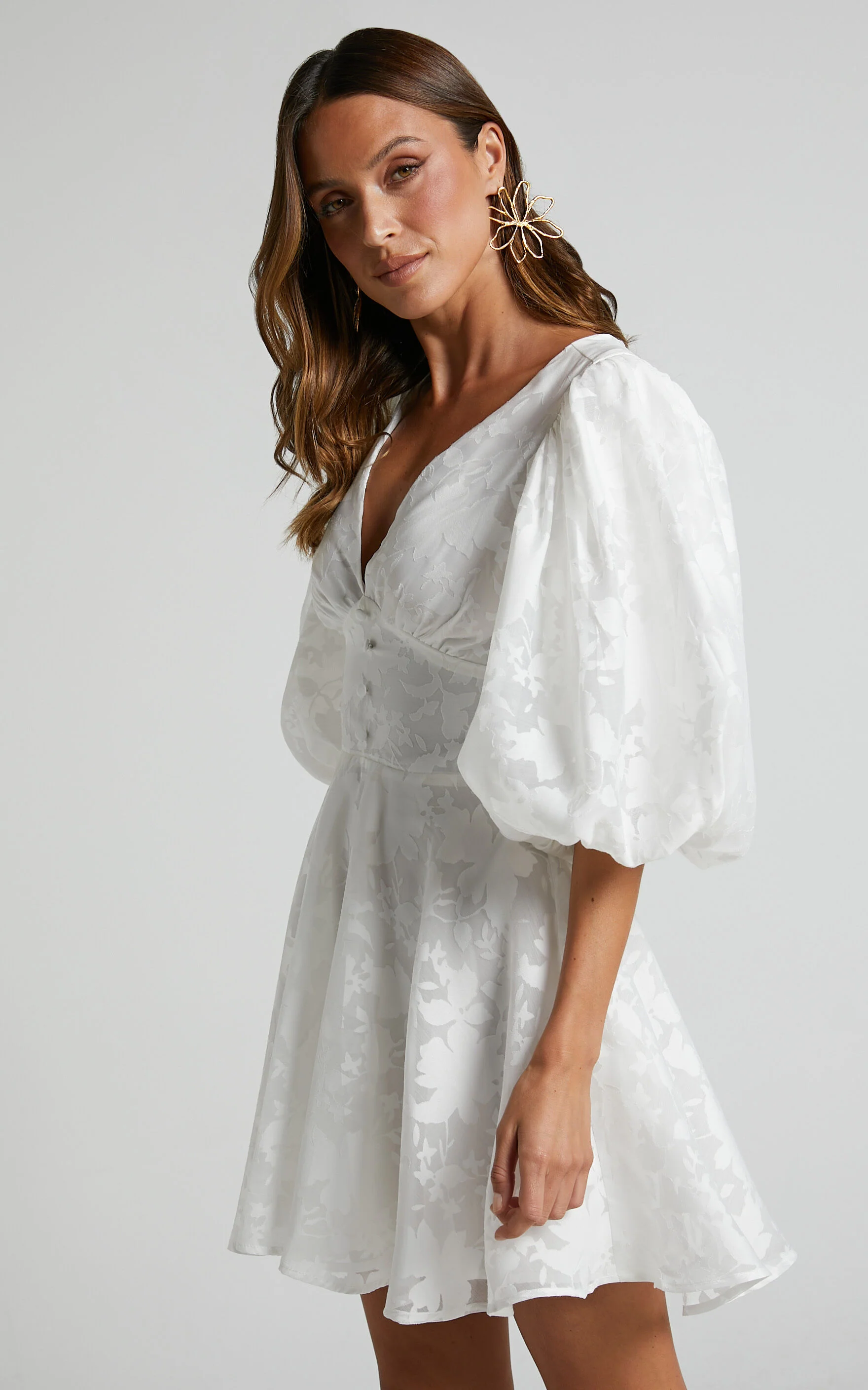 Jammae Mini Dress - Puff Sleeve Dress in White