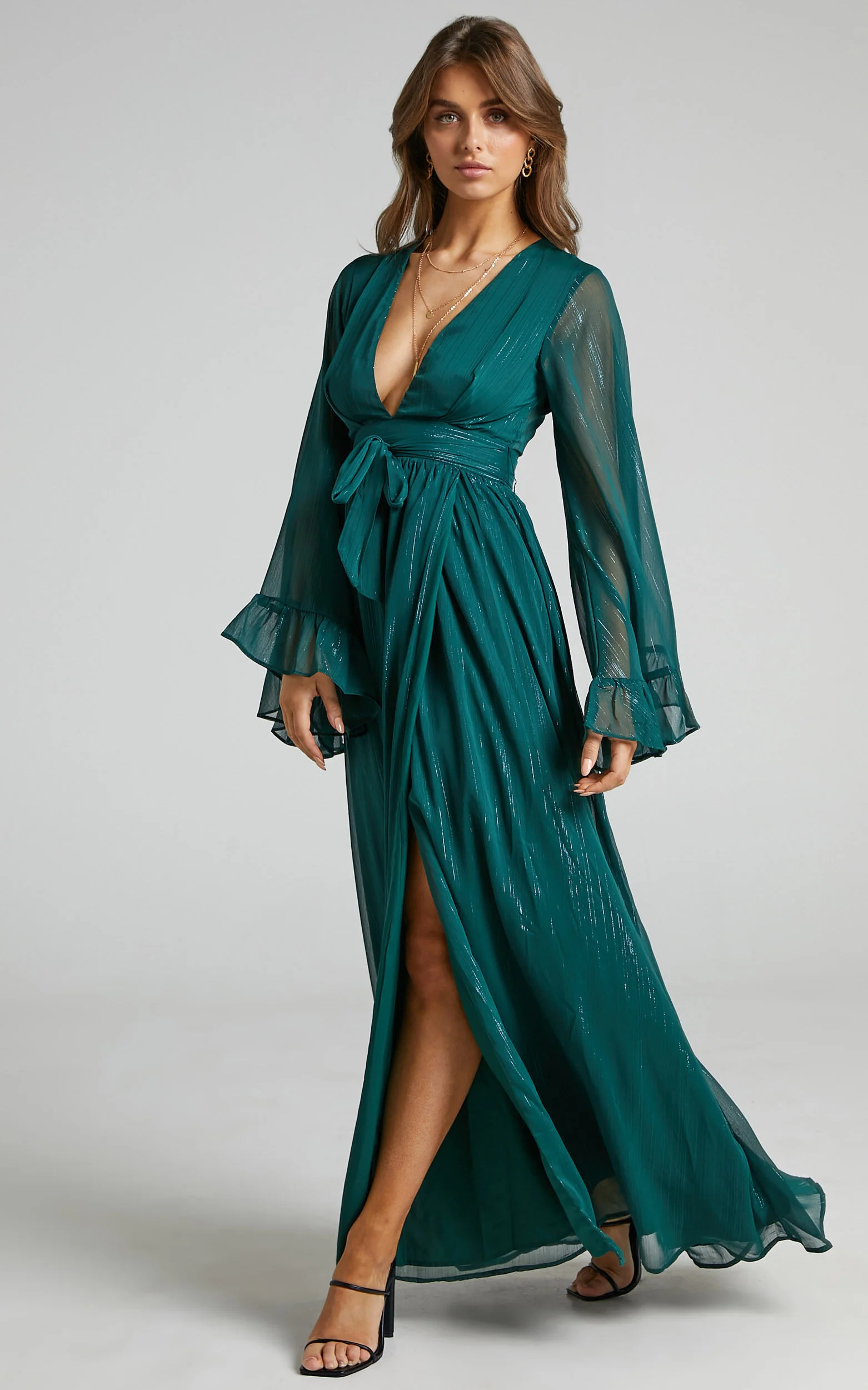 Dangerous Woman Maxi Dress - Plunge Thigh Split Dress in Emerald