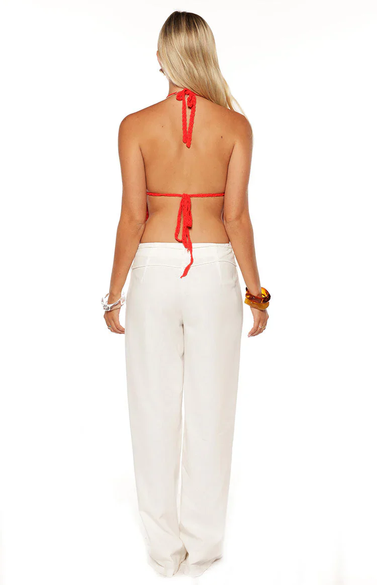 Kiki Red Crochet Flower Halter Top