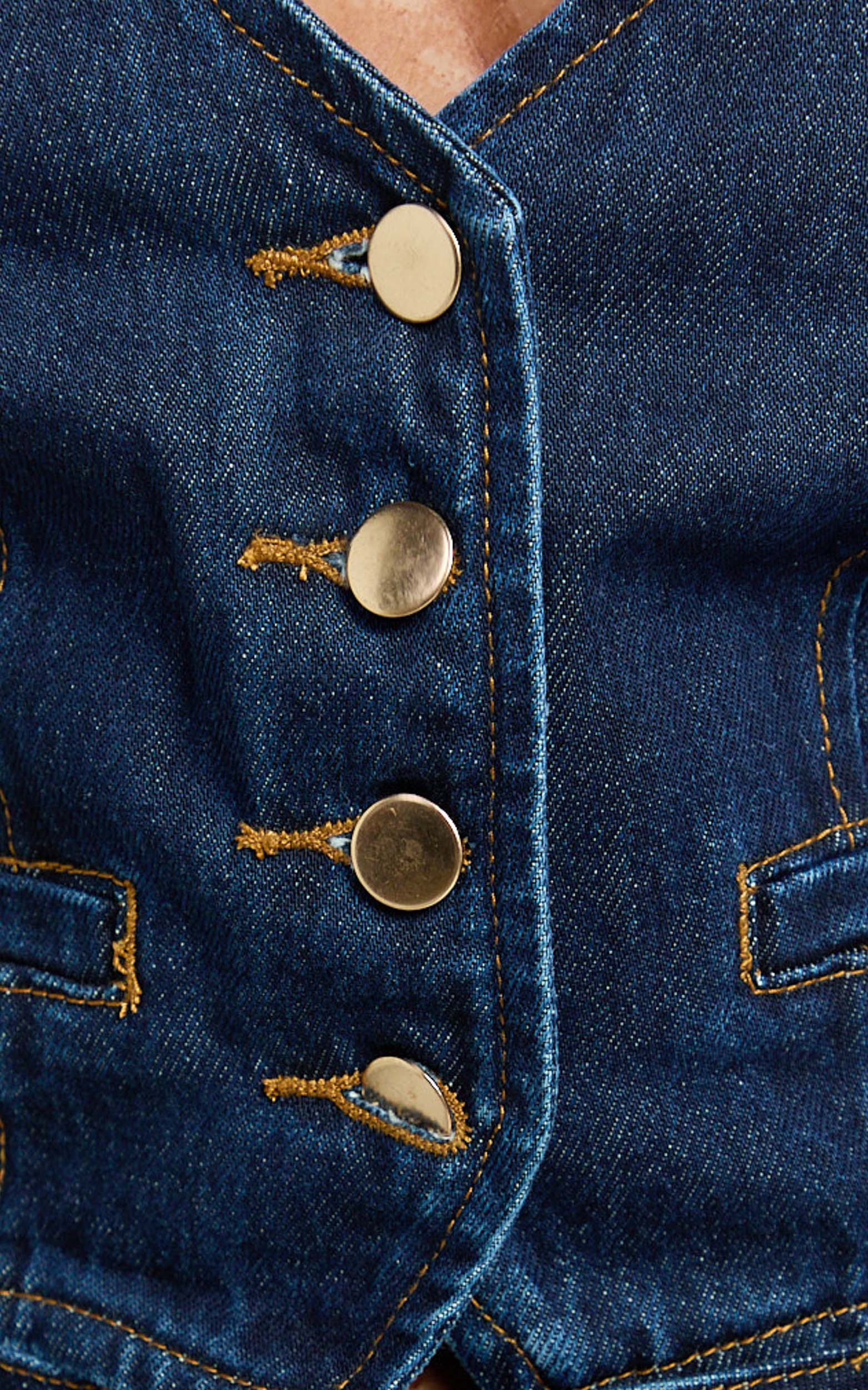 Walton Vest - Halter Neck Button Down Crop Recycled Denim Vest in Indigo Wash