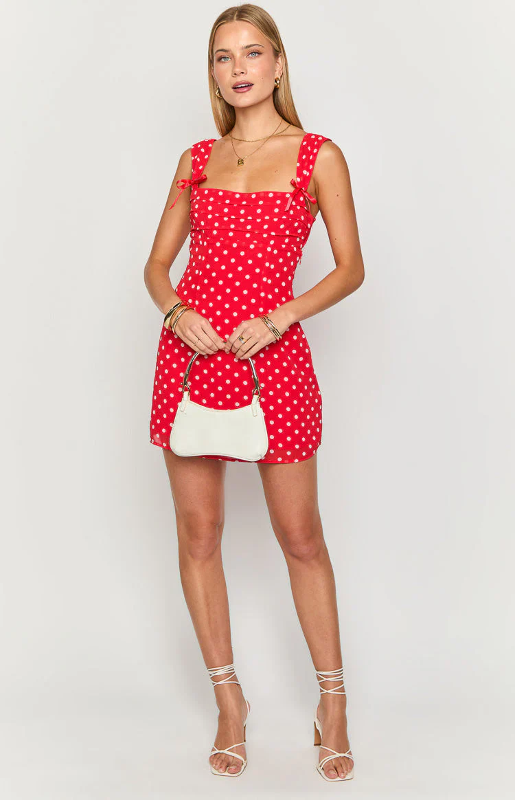 Layla Red Polka Dot Tie Back Mini Dress