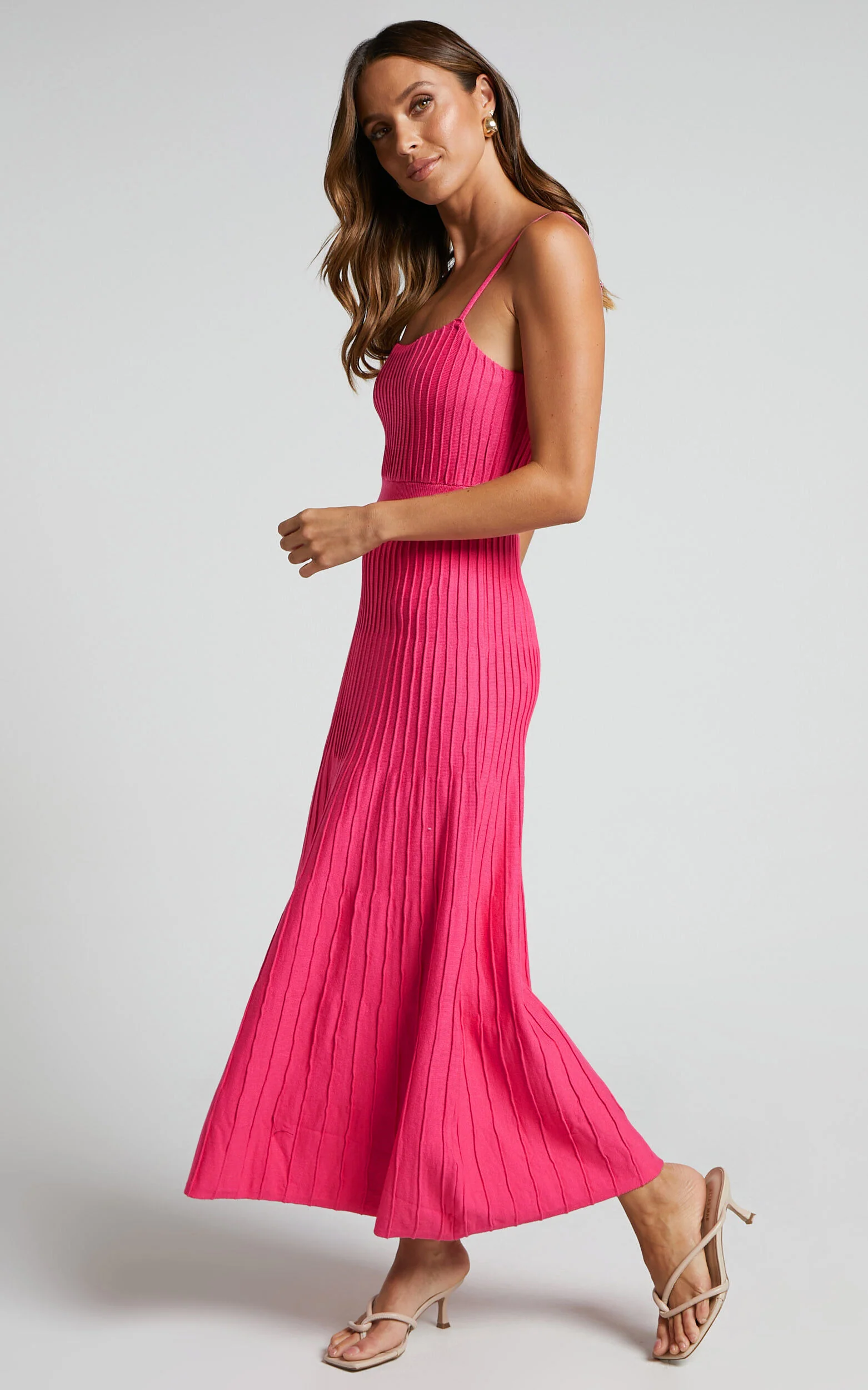 Donissa Midi Dress - Panelled Knit Dress in Hot Pink