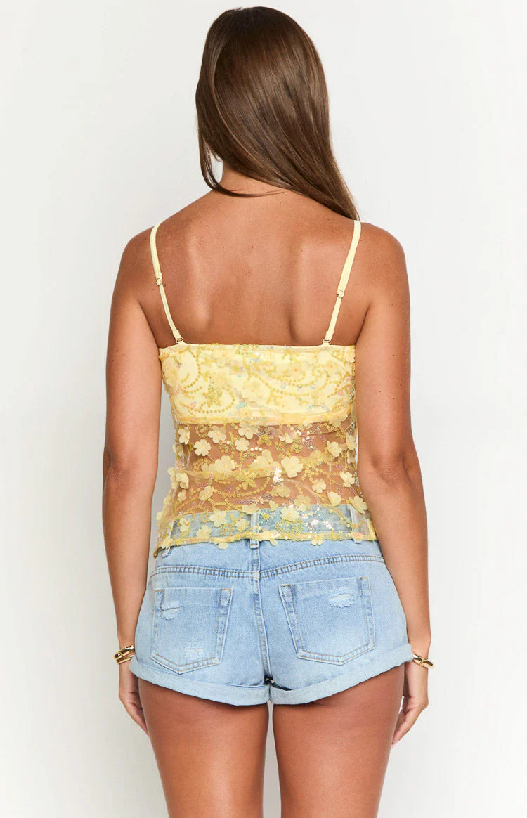 Isabella Yellow Sequin Strapless Top