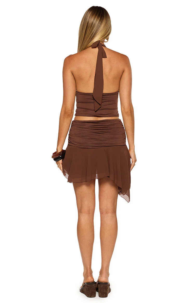 Mahlee Brown Ruched Mini Skirt