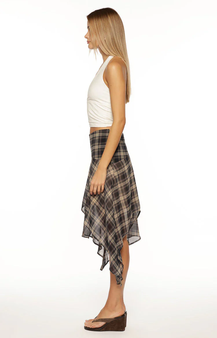 Khalea Blue Plaid Hanky Hem Midi Skirt