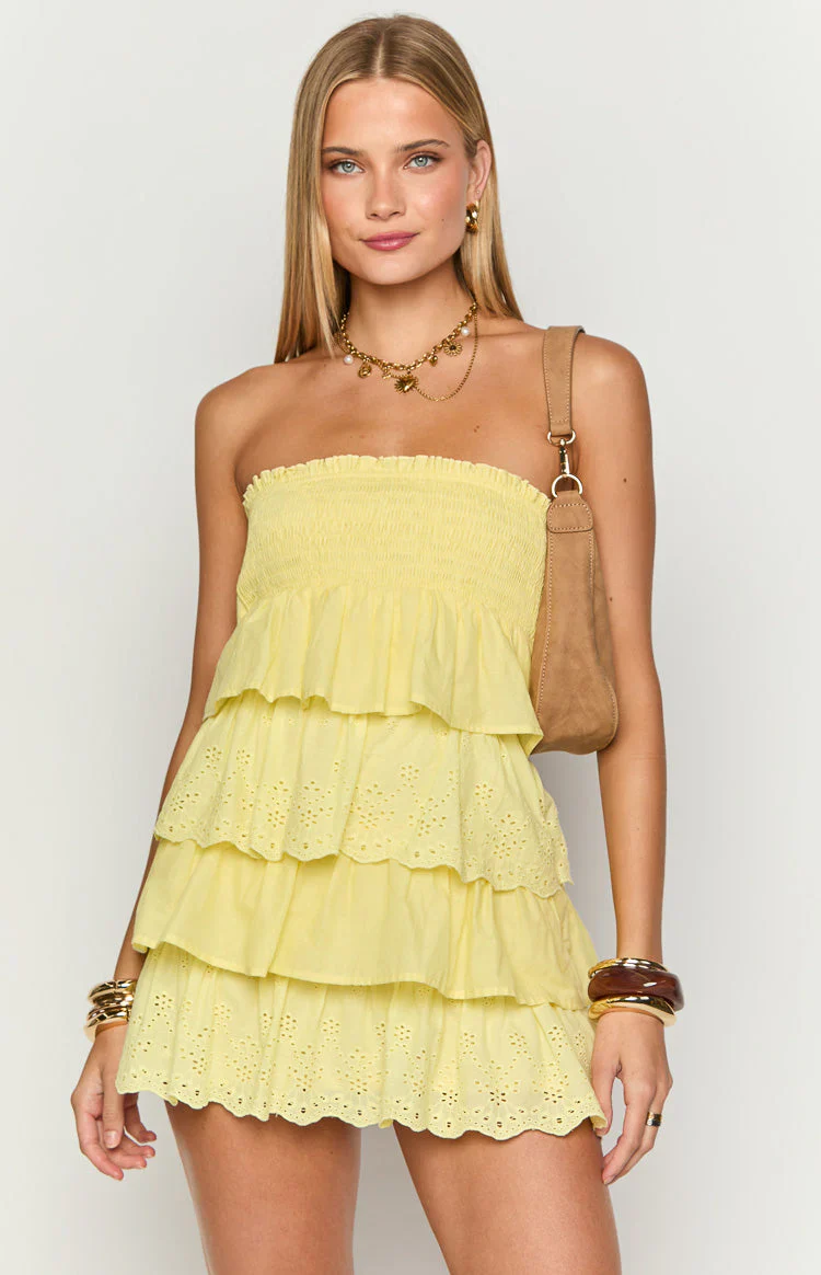 Hannah Yellow Strapless Mini Dress
