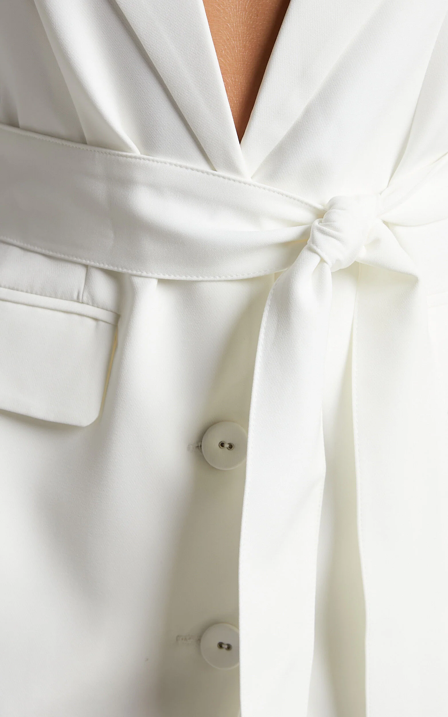 Denali Mini Dress - Tie Waist Blazer Dress in White