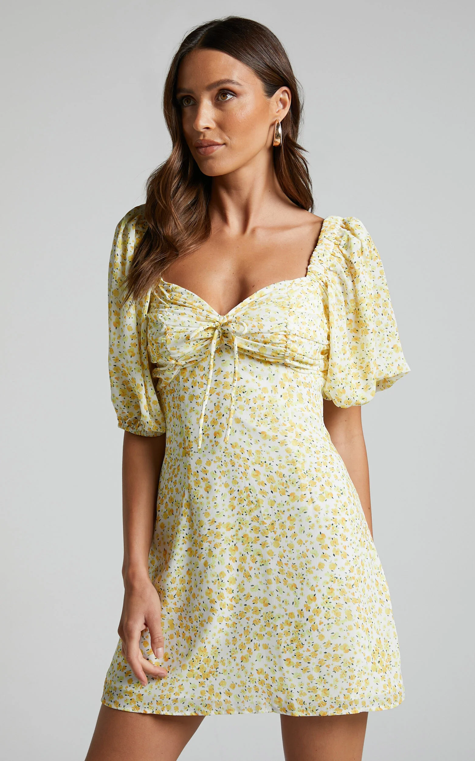 Rhenzy Mini Dress - Puff Sleeve Dress in Sunshine Ditzy