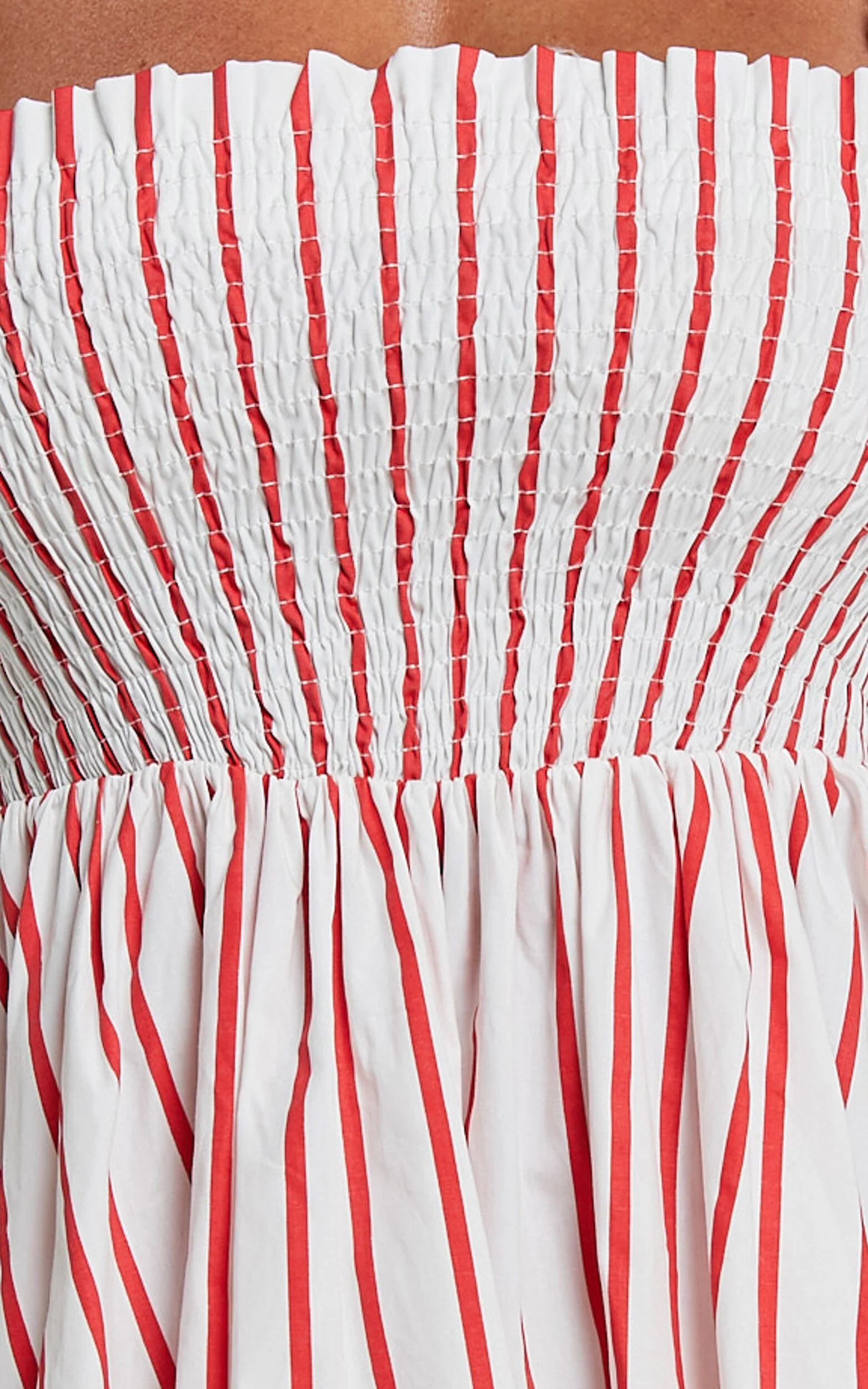 Brynlee Mini Dress - Elastic Chest Flutter Sleeve Hem Dress in Red Stripe