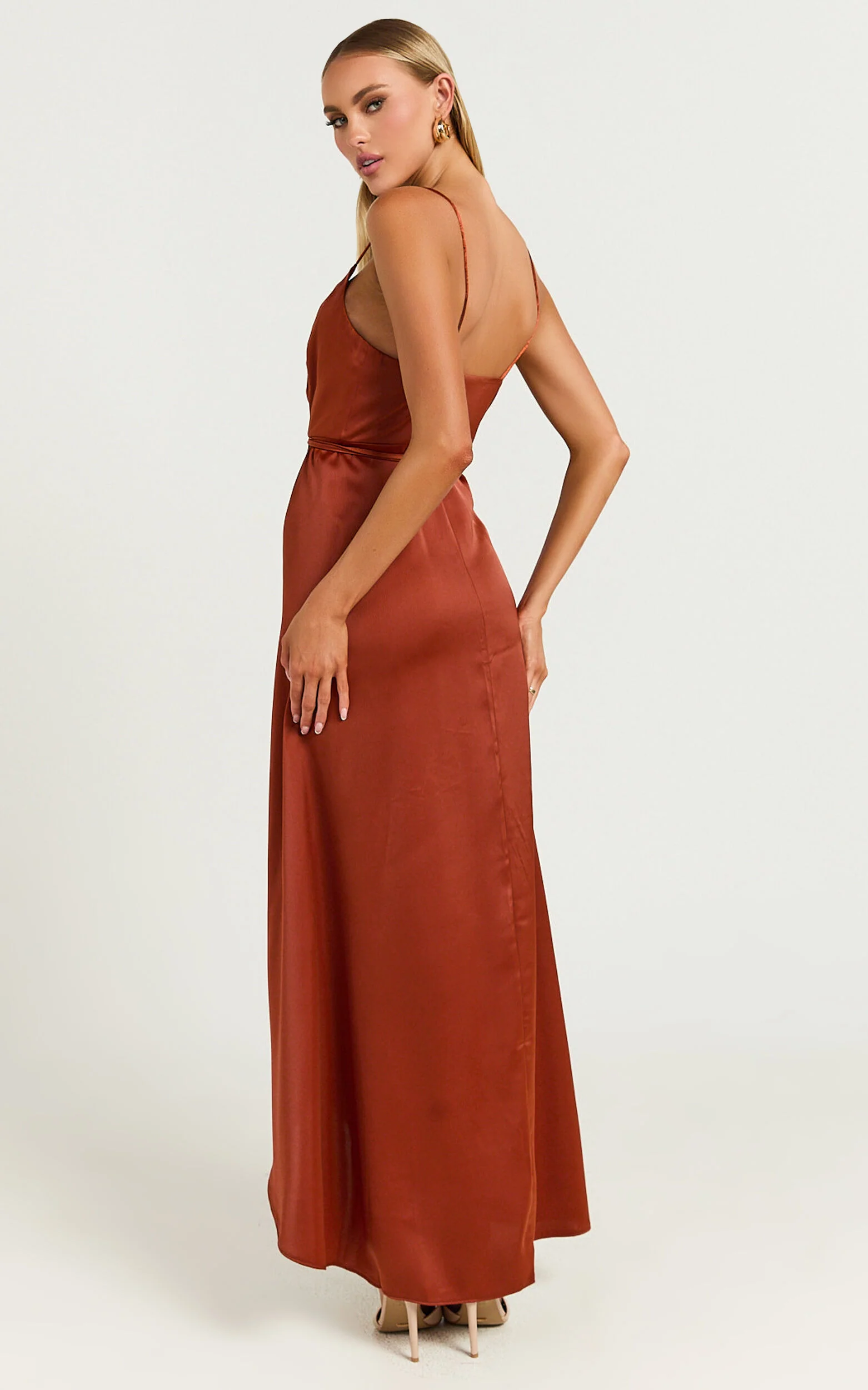 Mine Would Be You Midi Dress - Wrap Dress in Copper Satin
