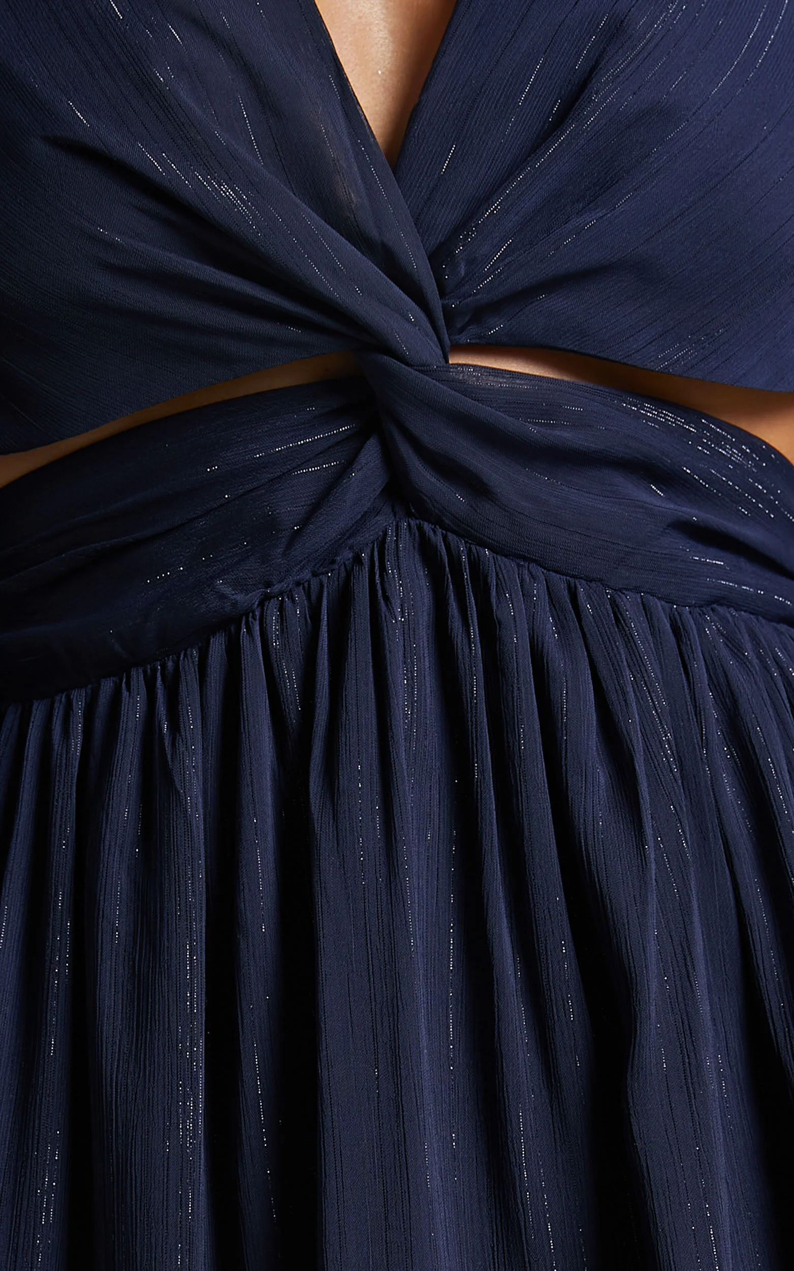 Edelyn Midi Dress - Cut Out Balloon Sleeve Tiered Dress in Navy