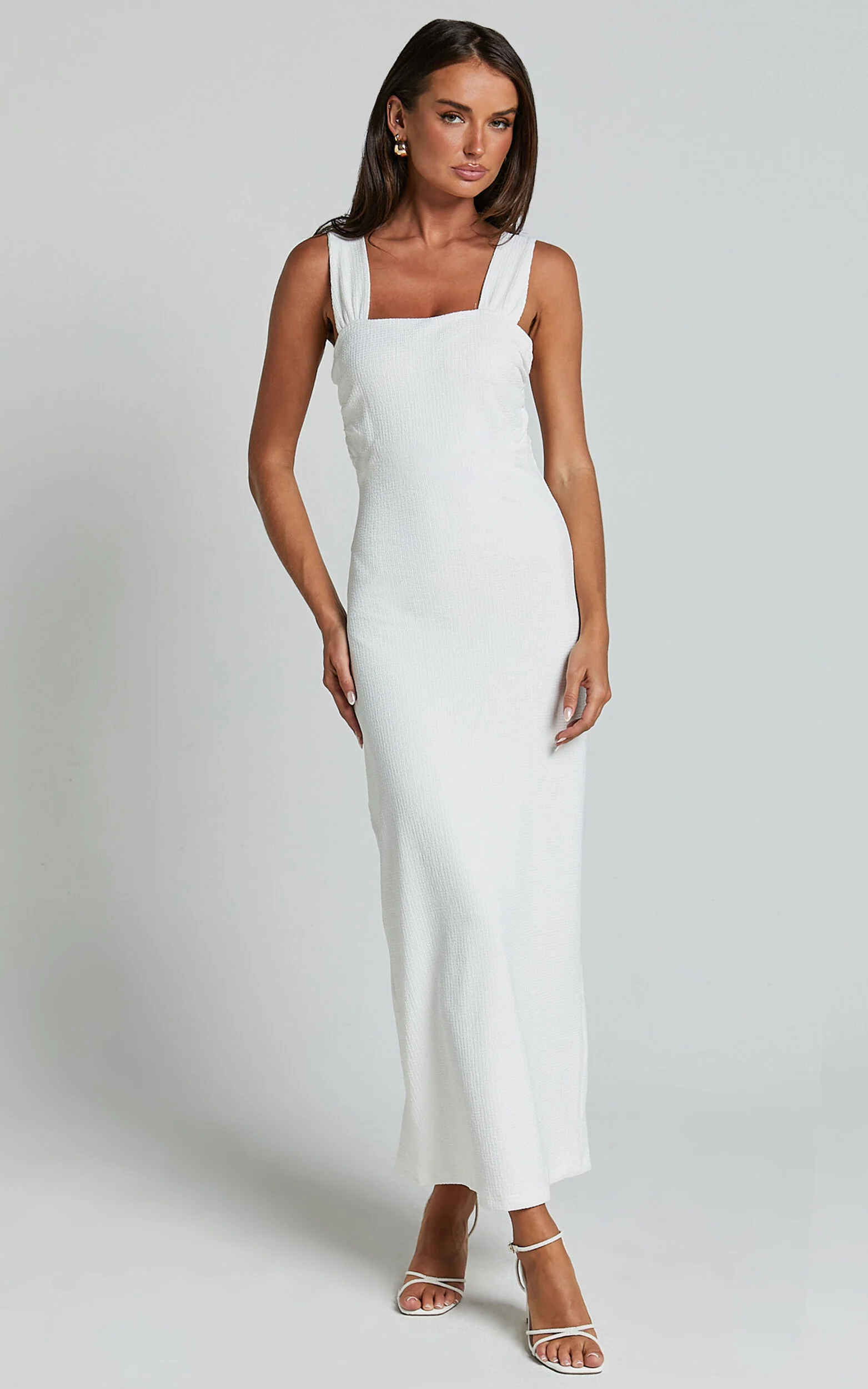 Tayla Midi Dress - Ruched Bust Bodycon Dress in White