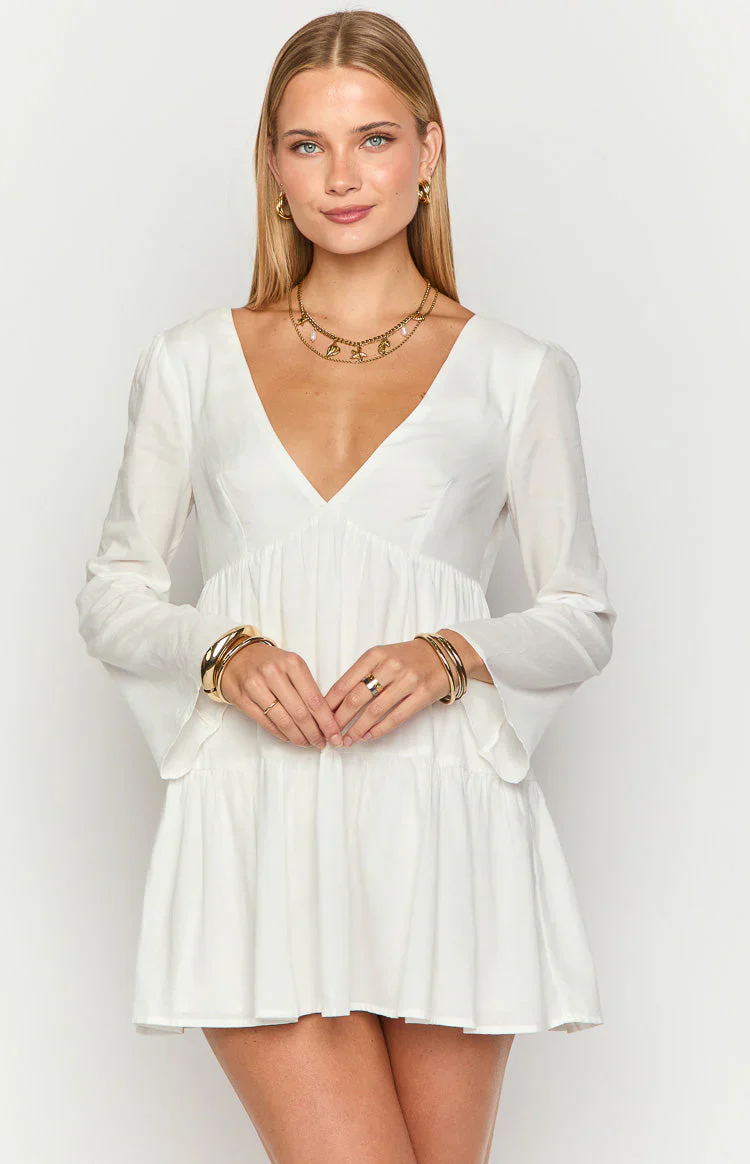 Lucky Heart White Long Sleeve Mini Dress
