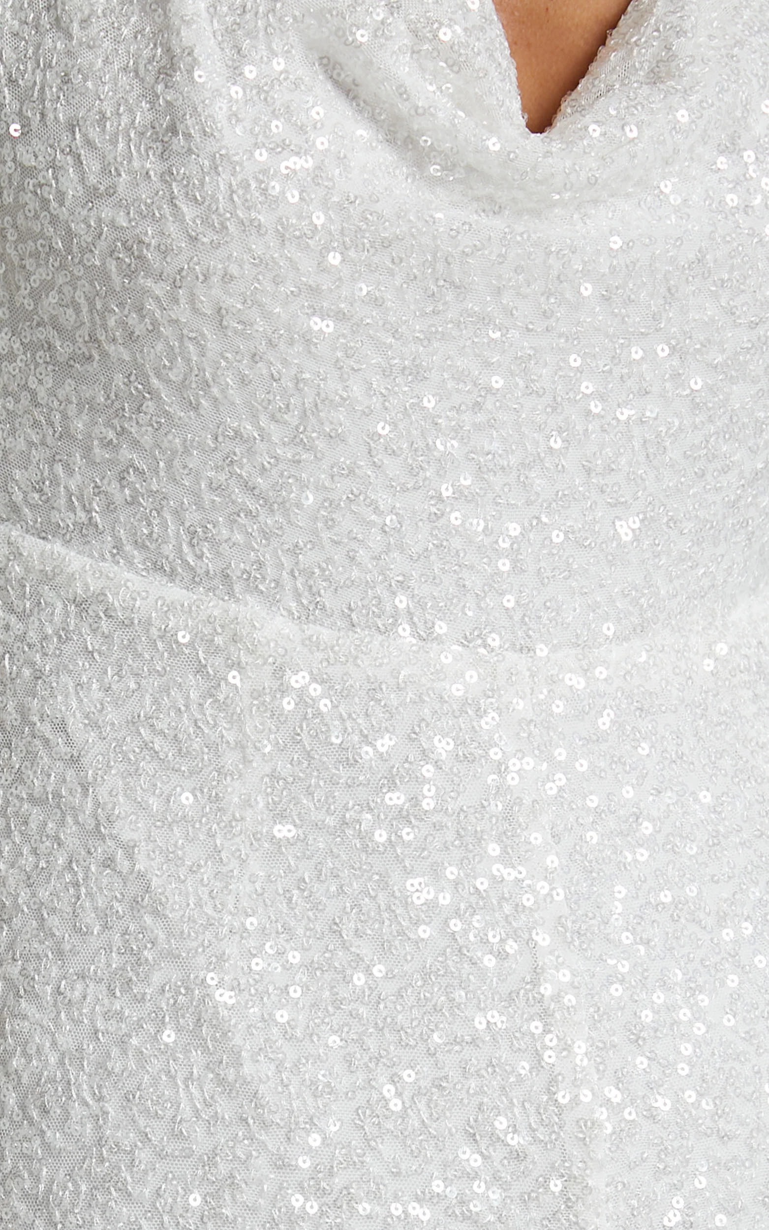 Malisha Jumpsuit - Cowl Neck Backless Jumpsuit in White Sequin