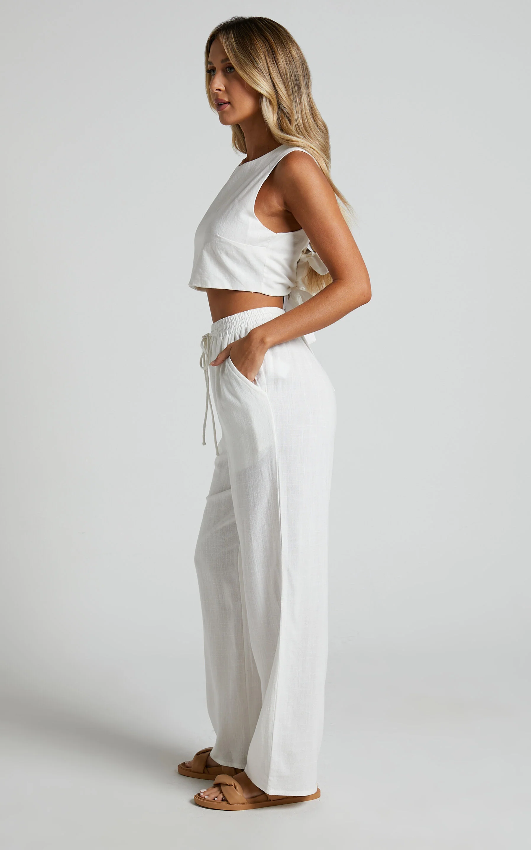 Kala Pants - Mid Waisted Relaxed Elastic Waist Pants in White