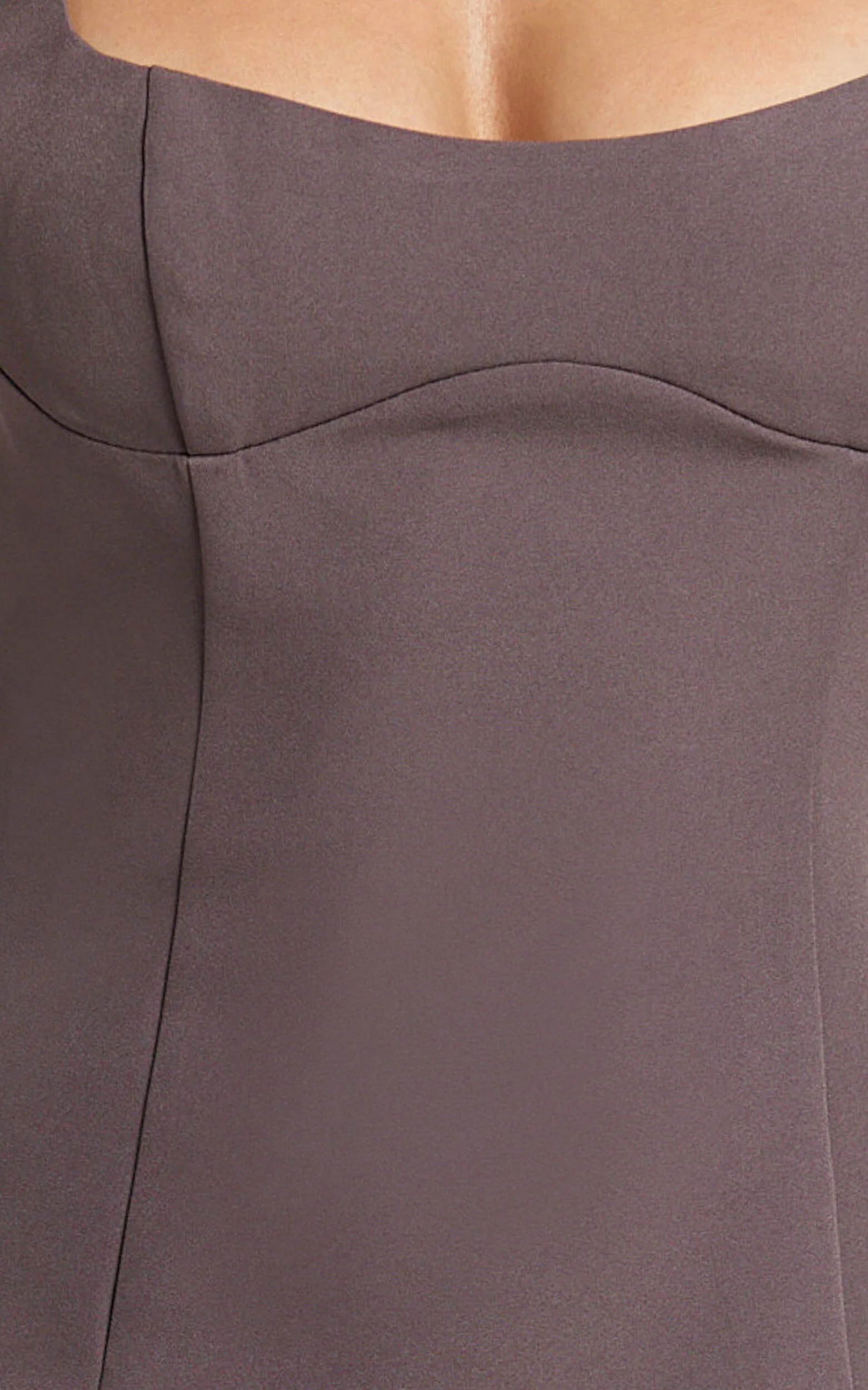 Aretha Midi Dress - Square Neckline High Split Dress in Mocha