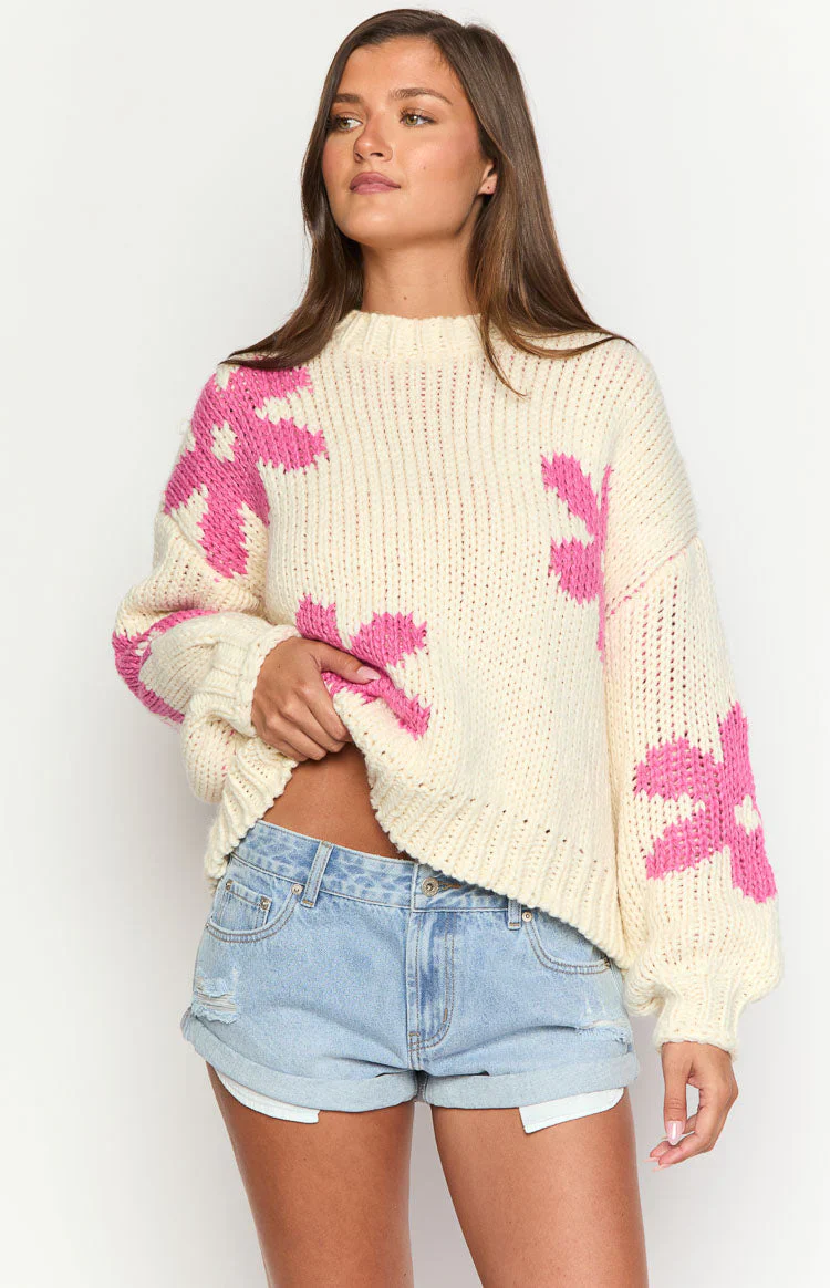 Ryver Cream Flower Knit Sweater