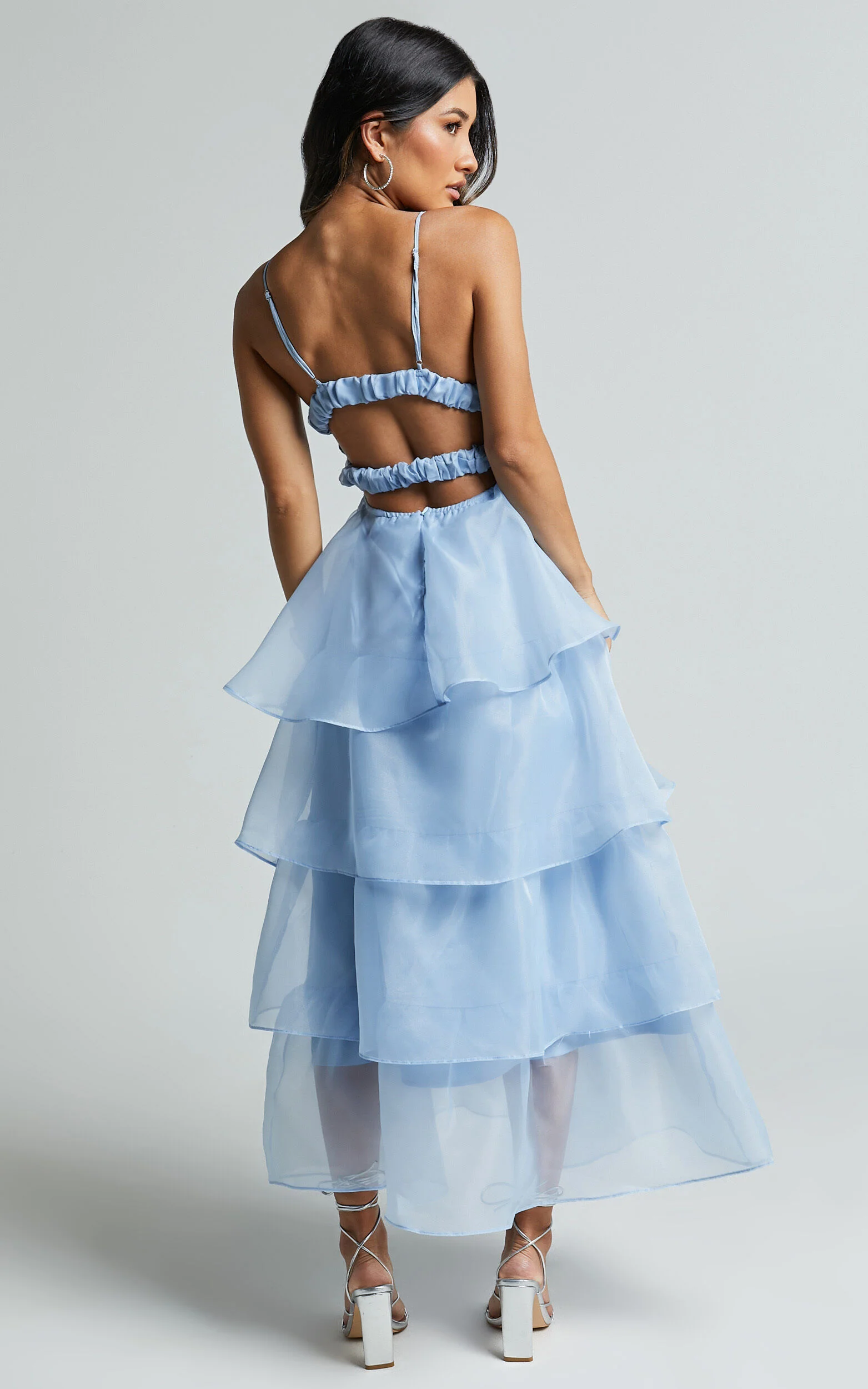 Cindy Midi Dress - Layered Skirt Dress in Pale Blue