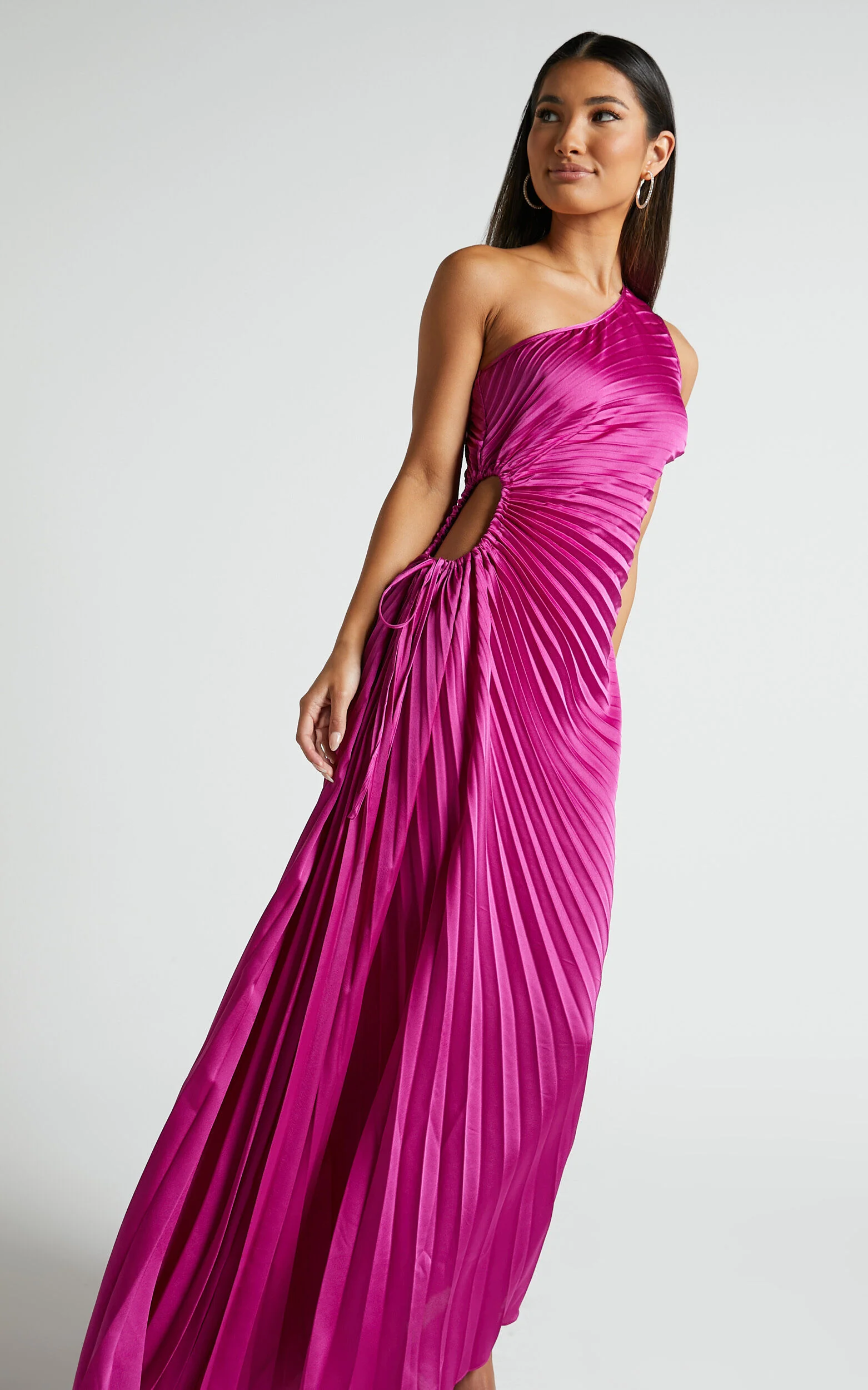 Kitsune Maxi Dress - One Shoulder Cut Out Dress in Pink