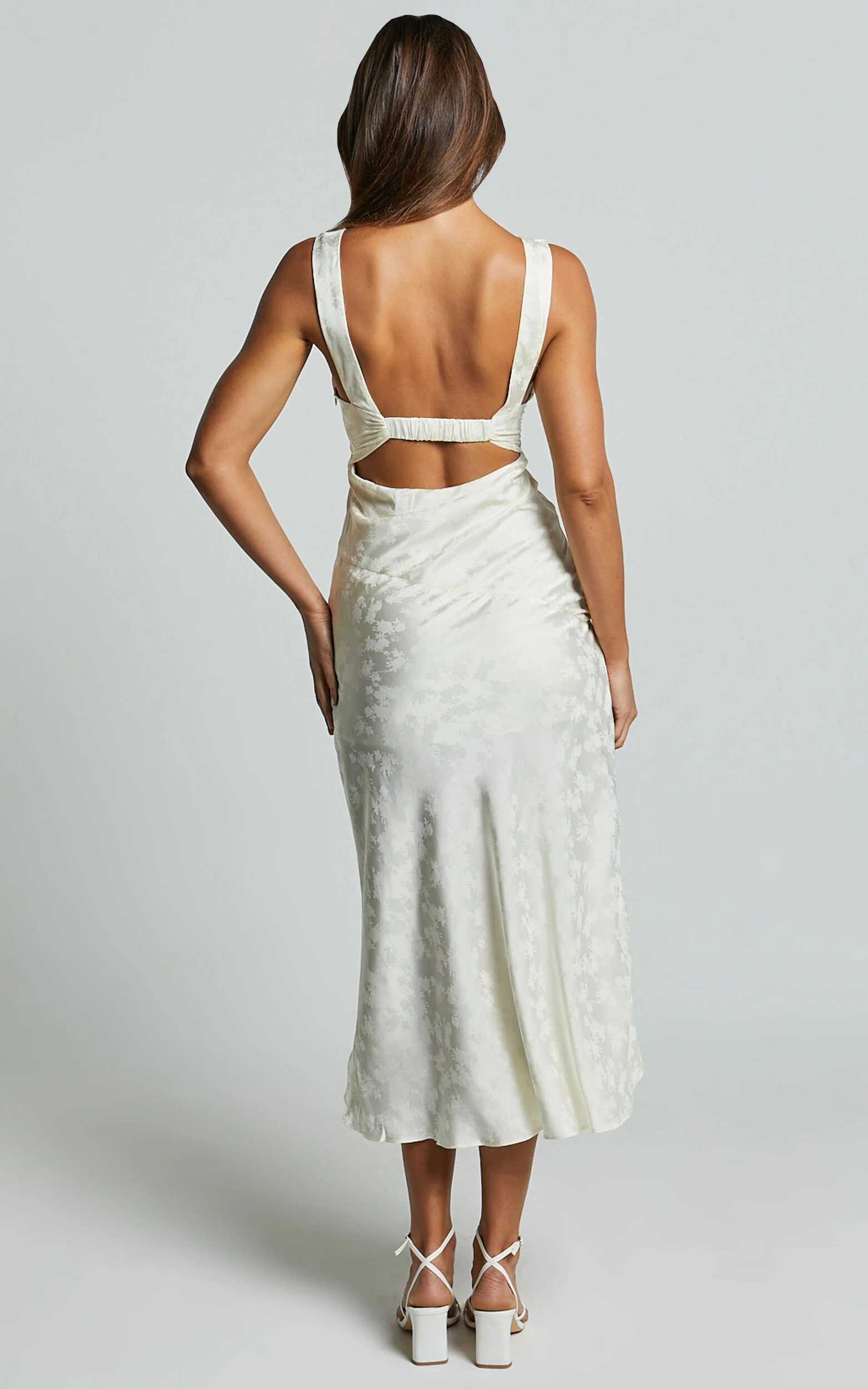 Cohen Midi Dress - Jacquard Satin Midi Dress in Cream