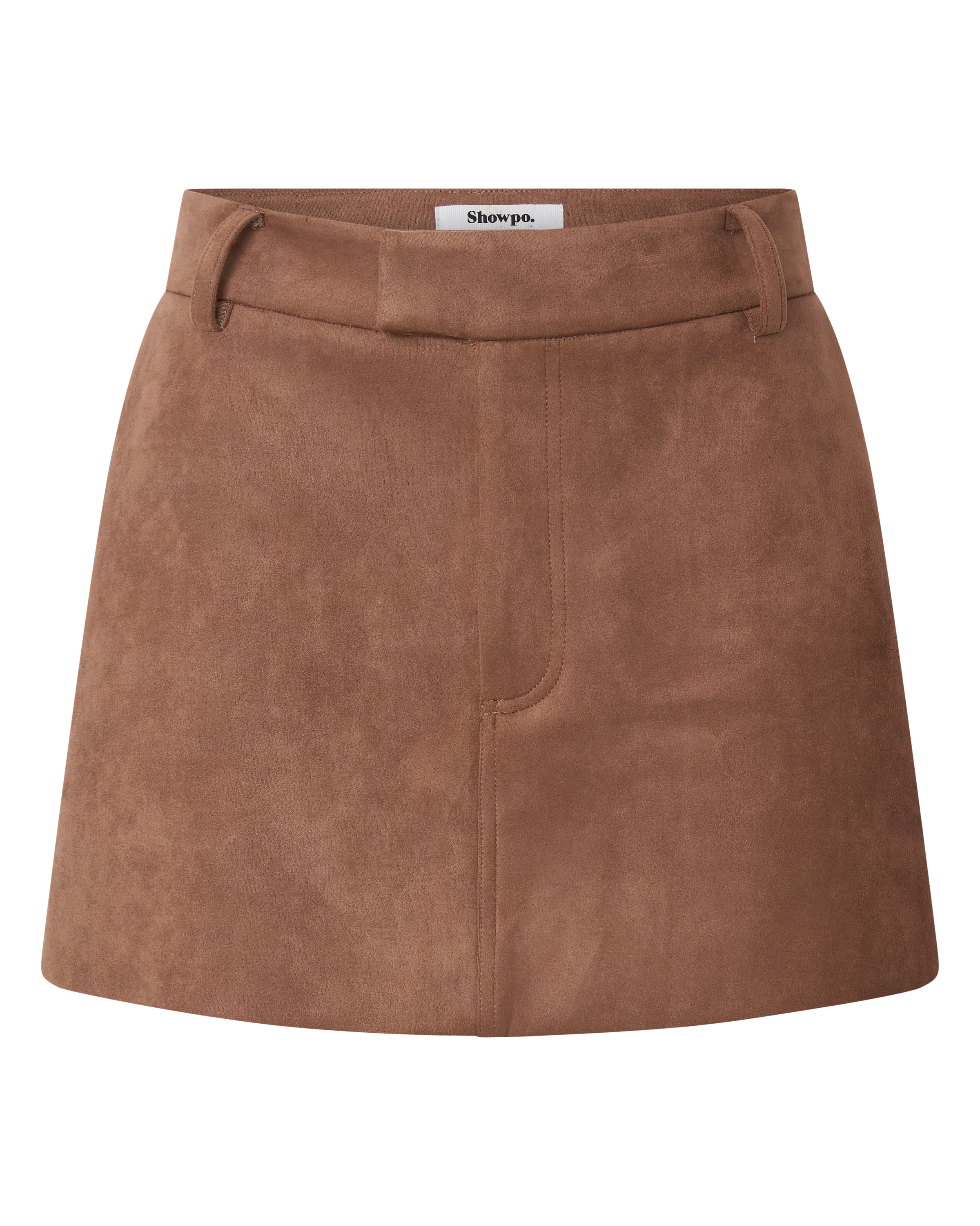 Priscilla Mini Skirt - Mid Waist Faux Suede Skirt in Brown Tan