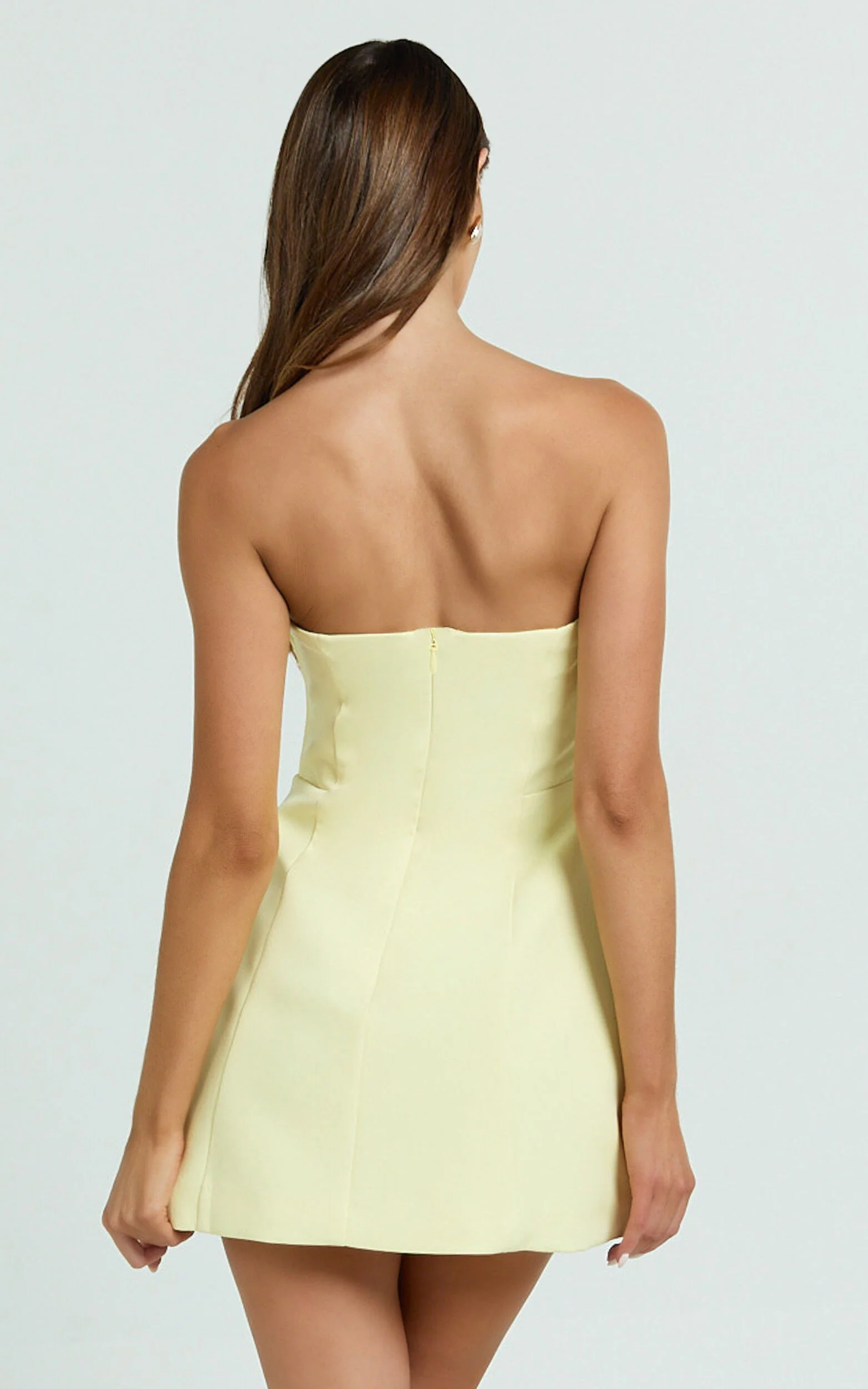 Catharine Mini Dress - Strapless A Line Dress in Lemon