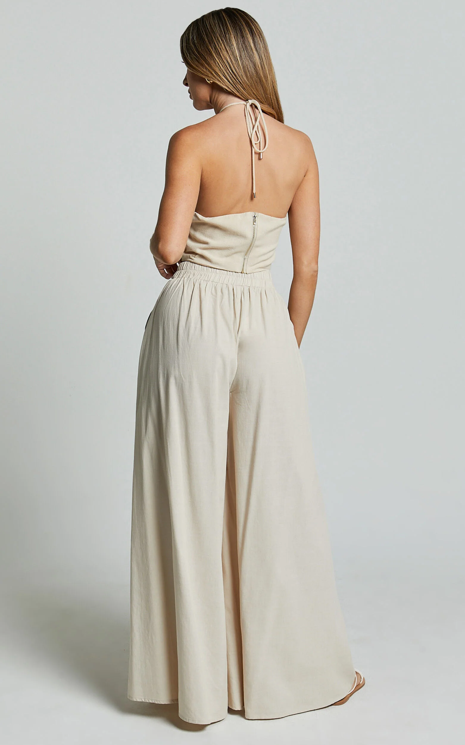 Tamara Pants - High Elasticated Waist Wide Leg Pants in Natural