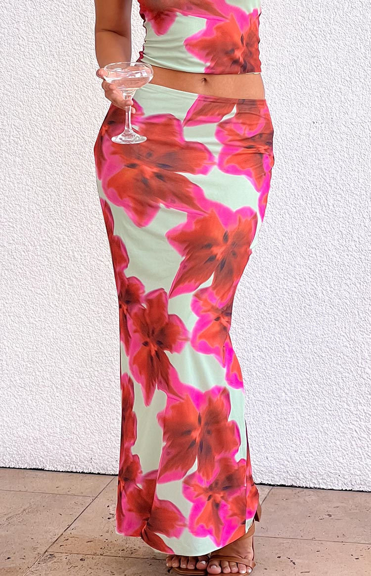 Elsa Green Floral Maxi Skirt