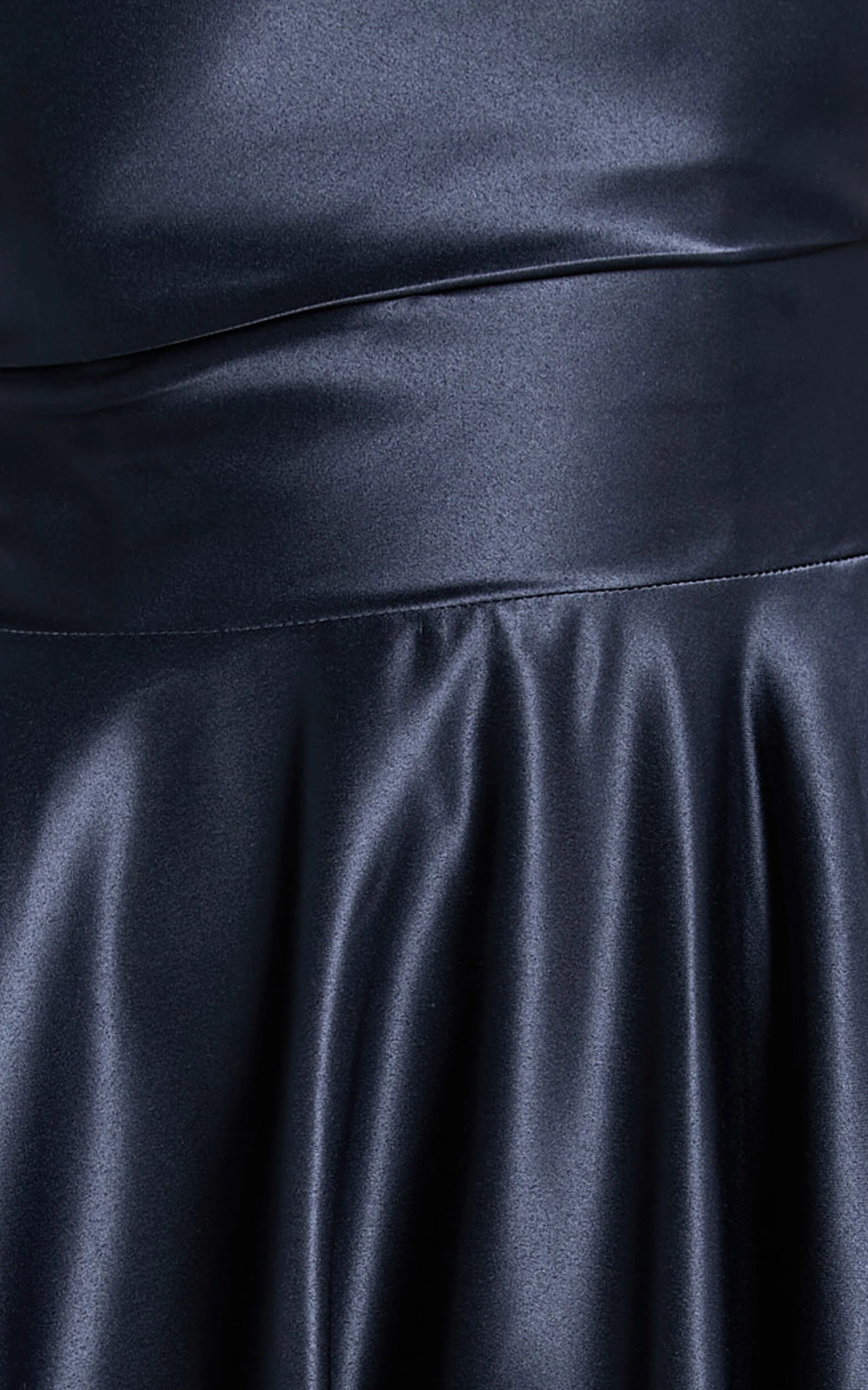 Helaina Midi Dress - Strapless A-Line Satin Dress in Navy