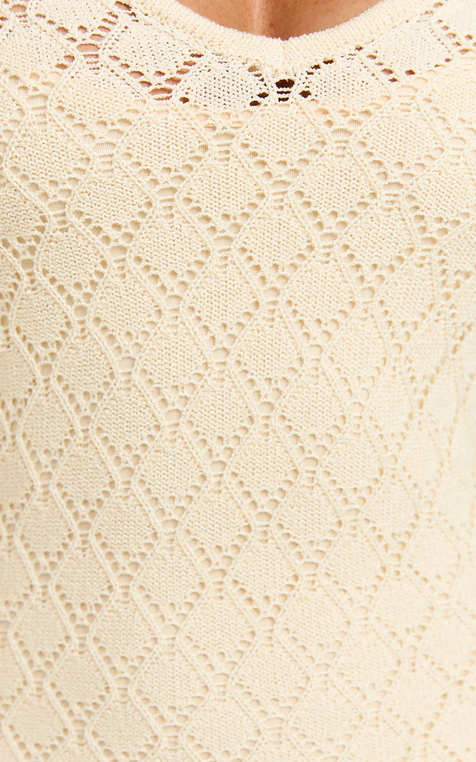 Halsey Maxi Dress - Crochet Scoop Neck Flare Sleeve Dress in Off White