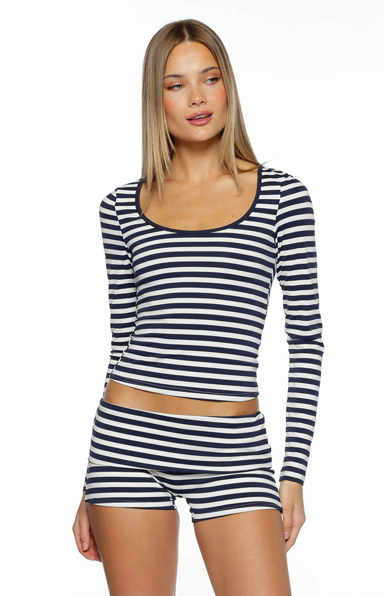 Bennie Navy Stripe Foldover Micro Shorts